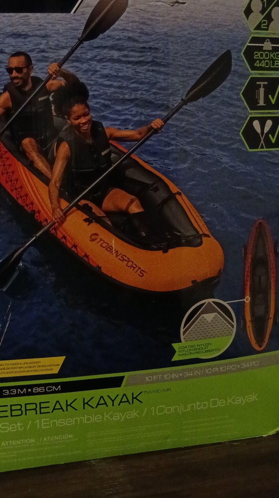 Tobin Sports Wavebreak Inflatable Kayak Set Orange 2-Person 200kg/440lb Capacity
