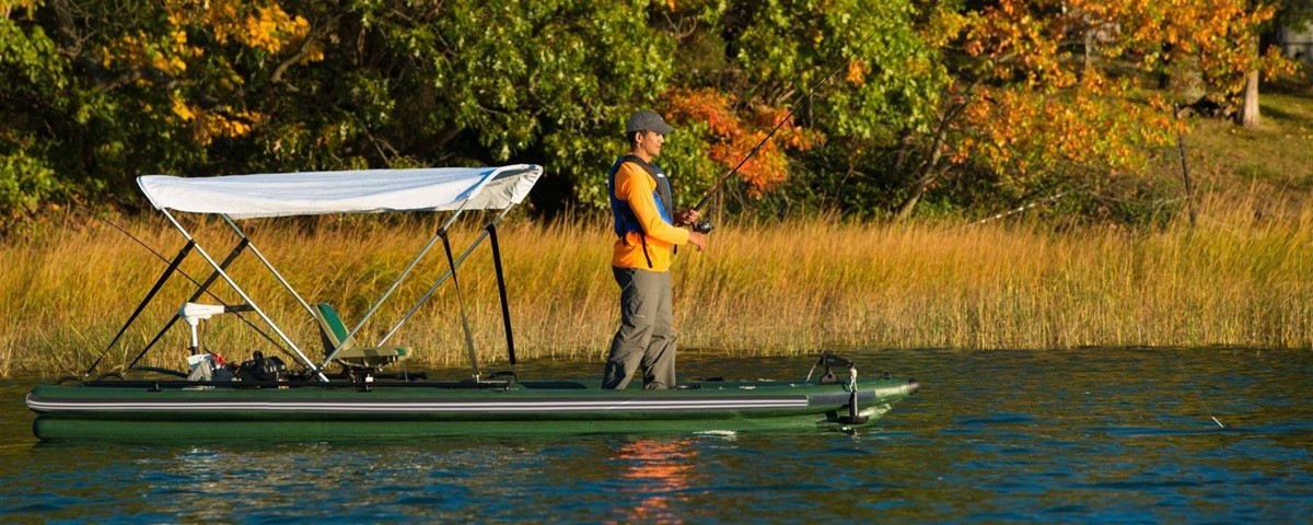 Sea Eagle FSK16 2-Person Swivel Seat Canopy Pkg Fish Skiff Inflatable Boat