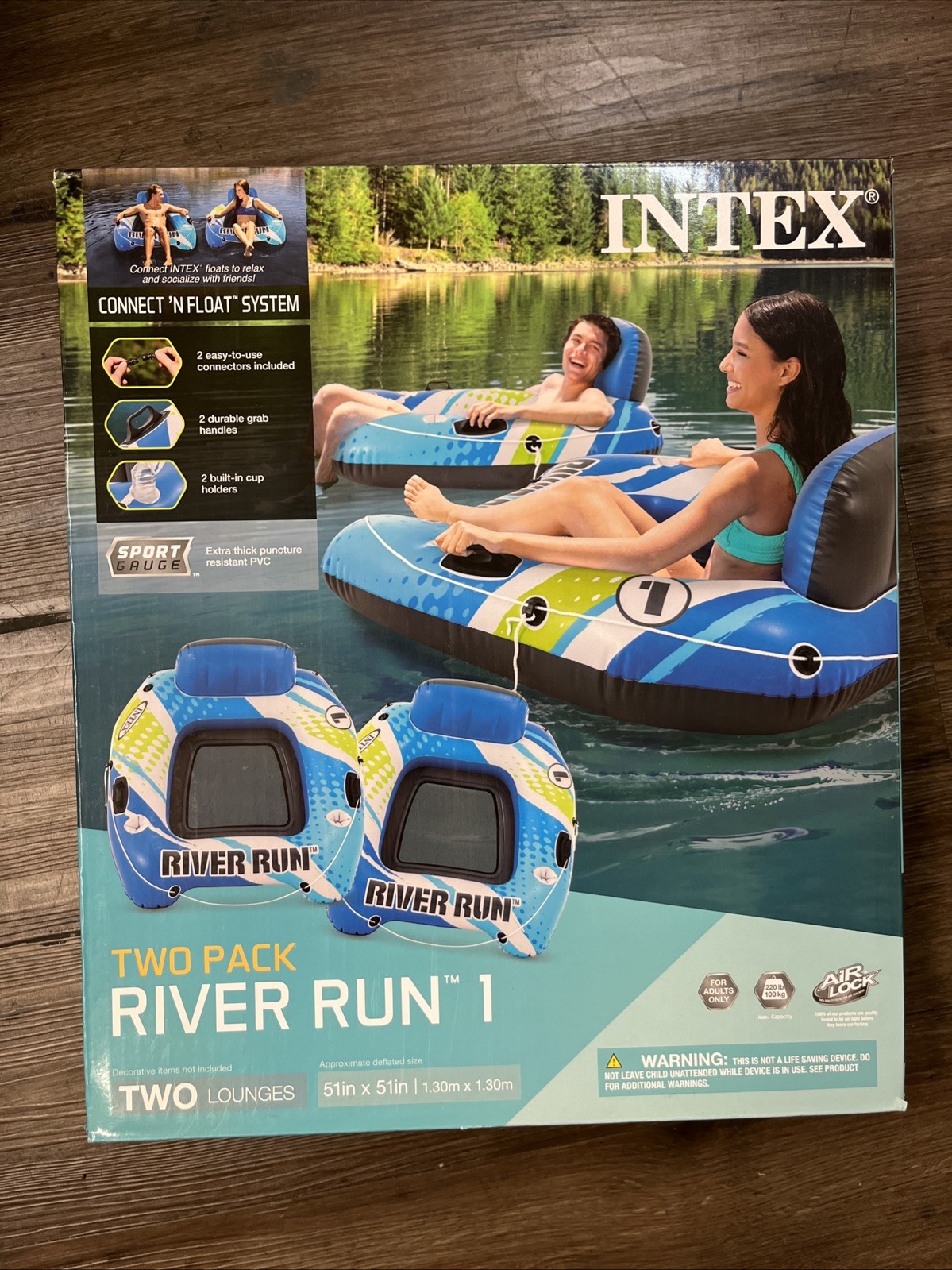 Intex River Run 1 Inflatable Floating Water Lounge Tube Raft, 2pk