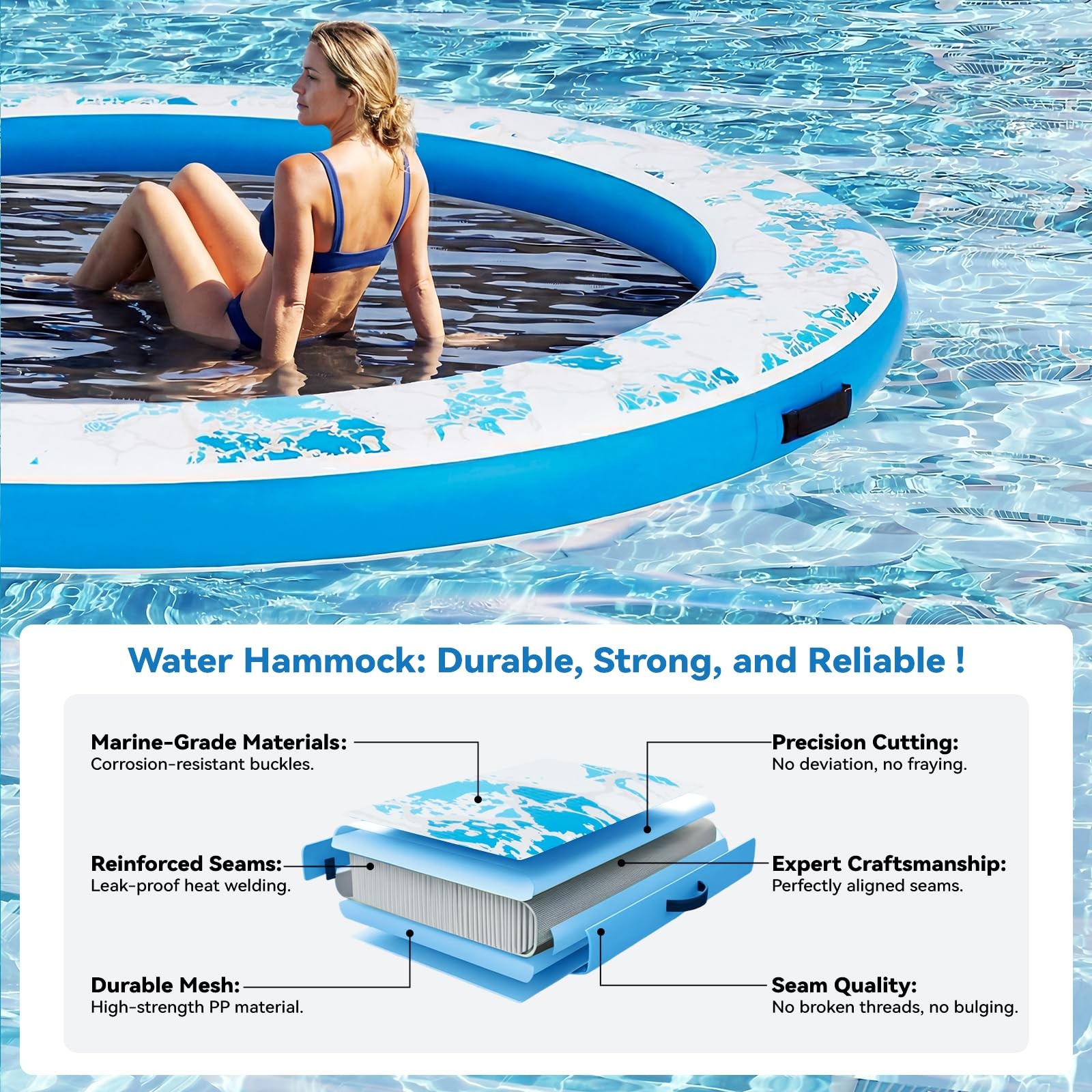 Danrelax Inflatable Floating Dock, 8FT Round Float Ring 8FT, Blue Crackle