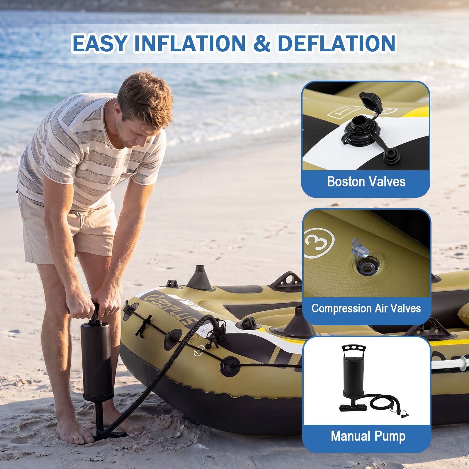 Heavy-Duty Inflatable Boat 4-Person Fishing Raft Set for 3 Adults and 1 Kid