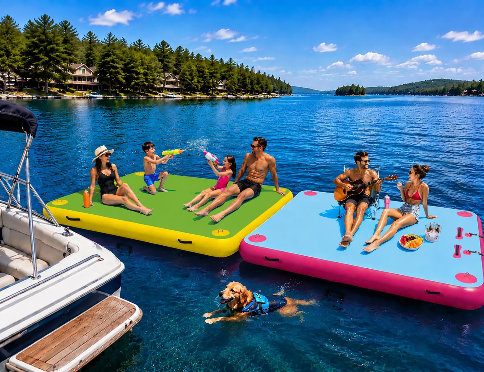 Inflatable Floating Dock for Lakes, Thick and Extra Wide Lake Floats for Adul…