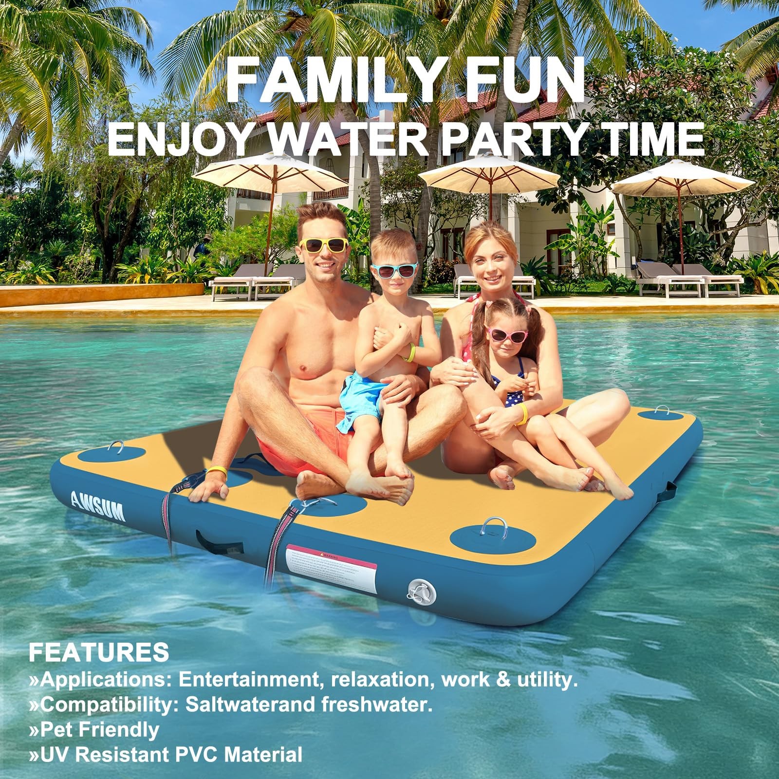 Awsum Inflatable Floating Dock 6Ft Non-Slip Inflatable Swim Platform Floating