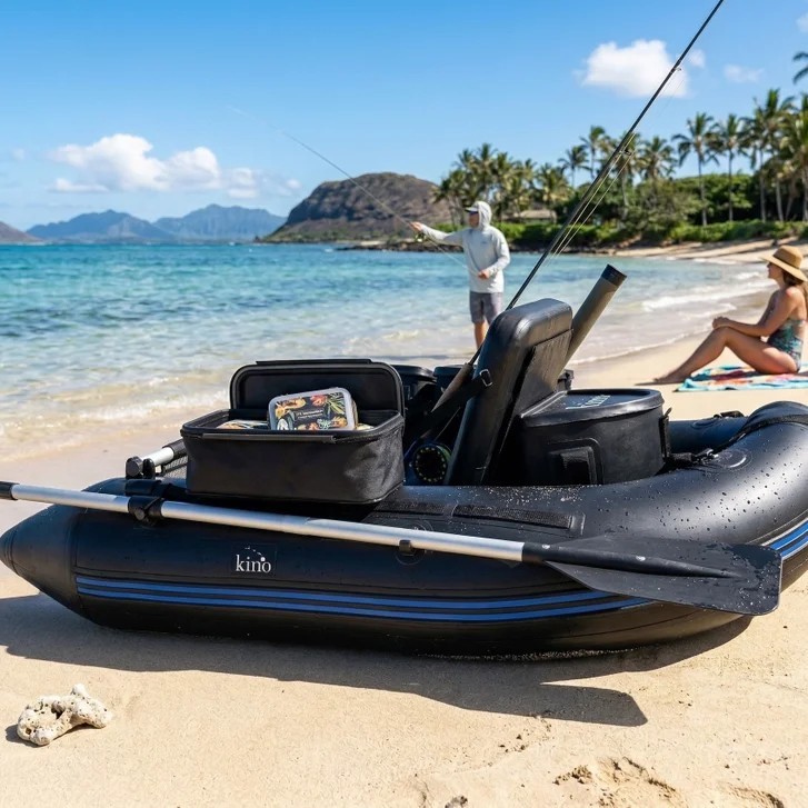 Kino Outdoor Kai Inflatable Belly Boat Bundle – Fishing Float Tube Set w/storage