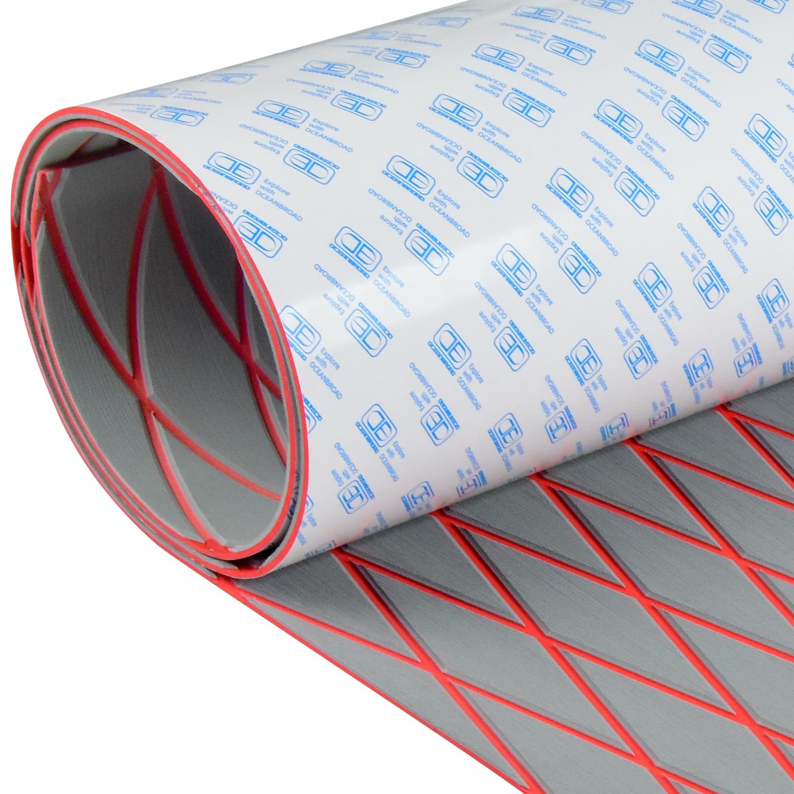 Oceanbroad Cnc Cut Boat Flooringself-Adhesive 96X22.5 Gray/Redlines