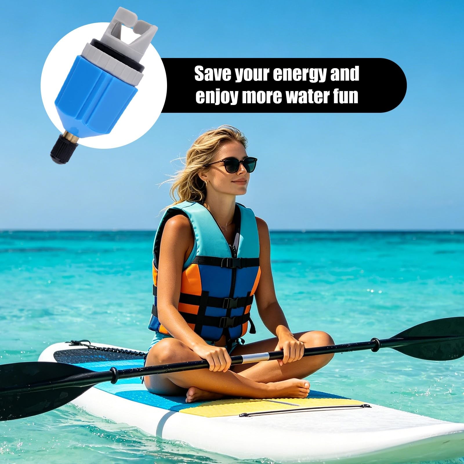 Fukaisu Inflatable Boat SUP Pump Adapter, Quick Inflate black, blue, gray