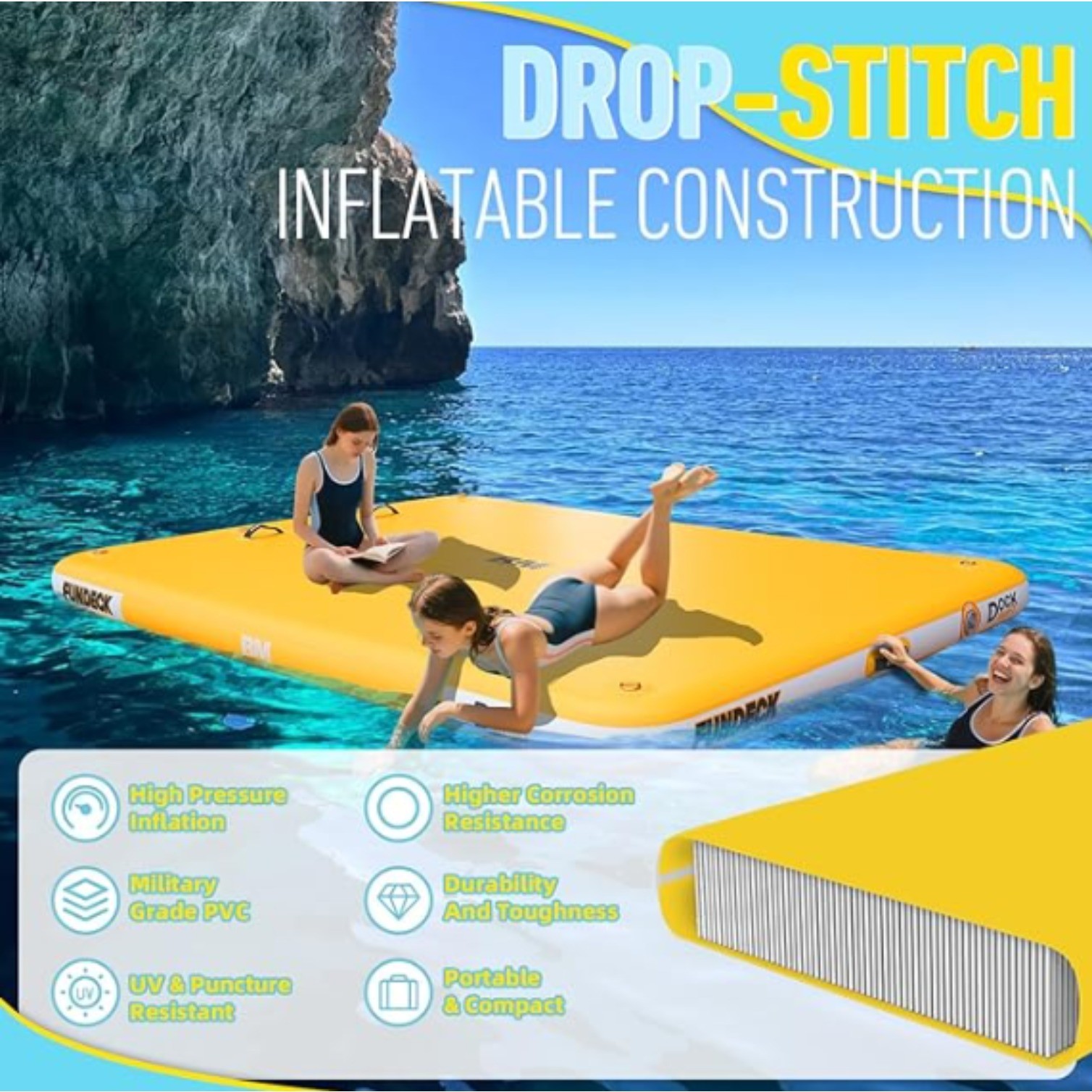 Inflatable Floating Dock, Swim Platform, Floating Deck Raft Mat Non-Slip Surface