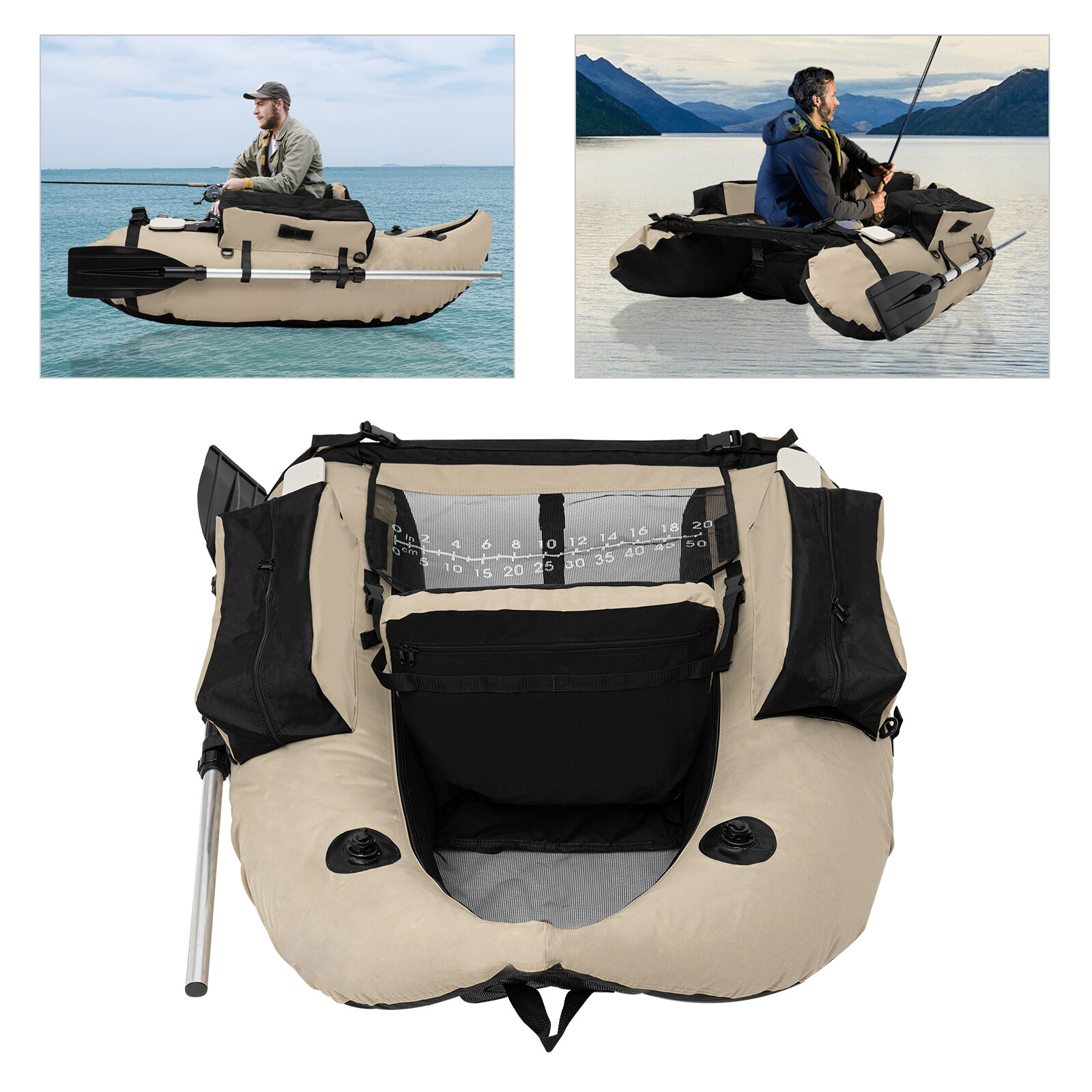 Inflatable Fishing Boat with Adjustable Backrest, Pump & 286.6 lbs Capacity