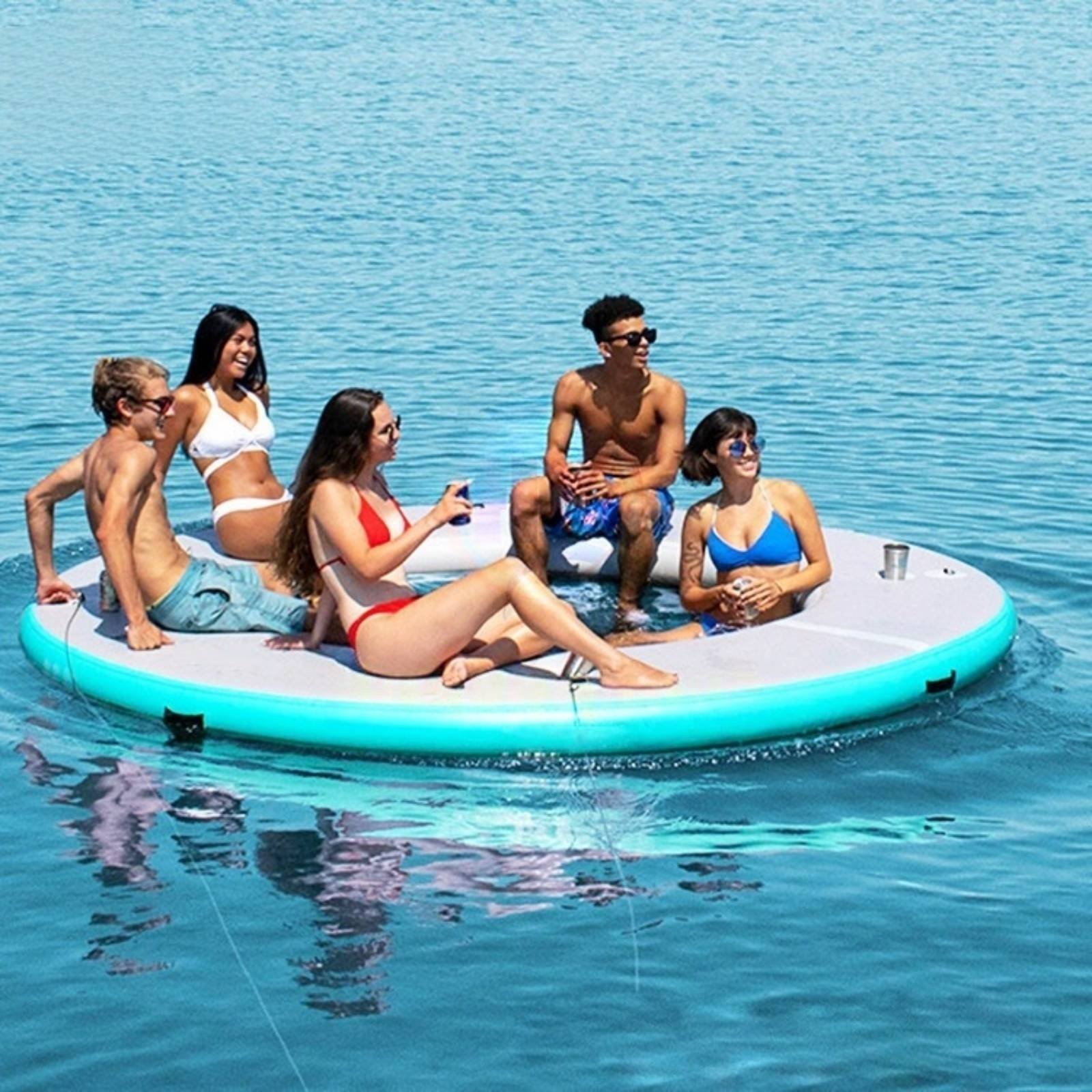 1 Piece Round Inflatable Dock Portable Buoyant Island Raft with Drop Stitch PVC