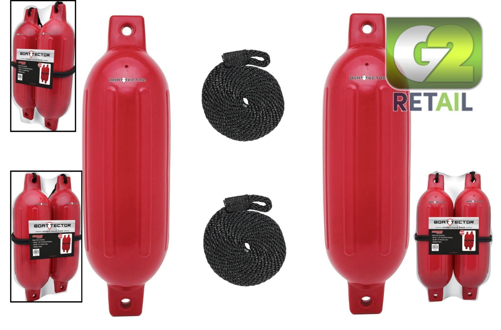 Protect Your Boat with 2 Inflatable Fenders – 4.5″ x 16″ Bright Red Pack
