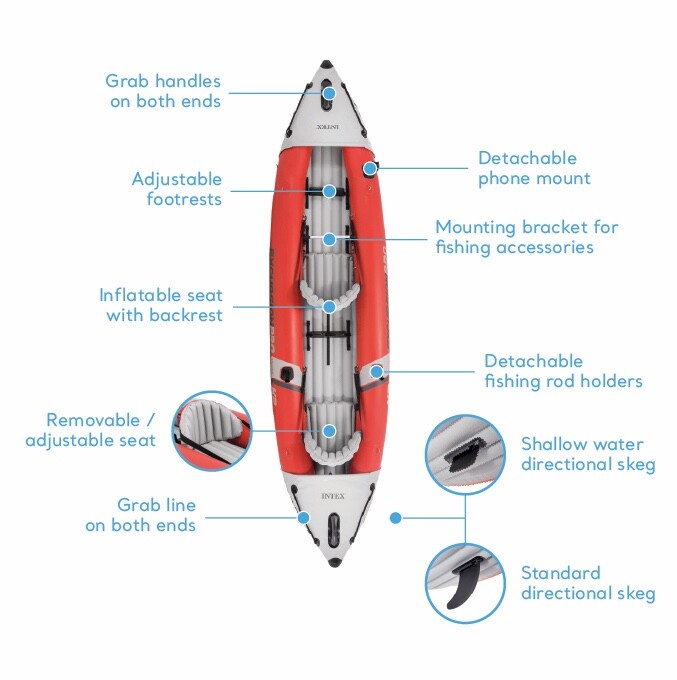 Intex Excursion Pro Inflatable 2 Person Vinyl Oars & Pump, Red (Open Box)