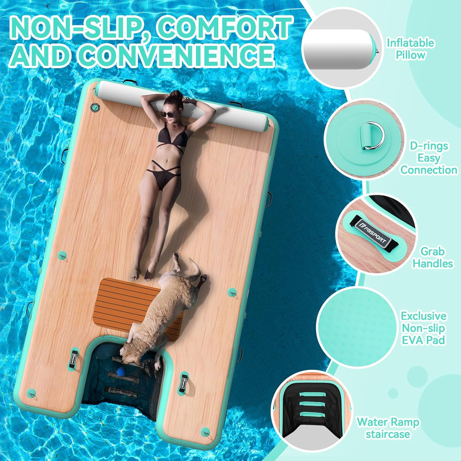 FBSPORT Inflatable Floating Dock with Boat Ramp,Non-Slip Air Dock Floating Platf
