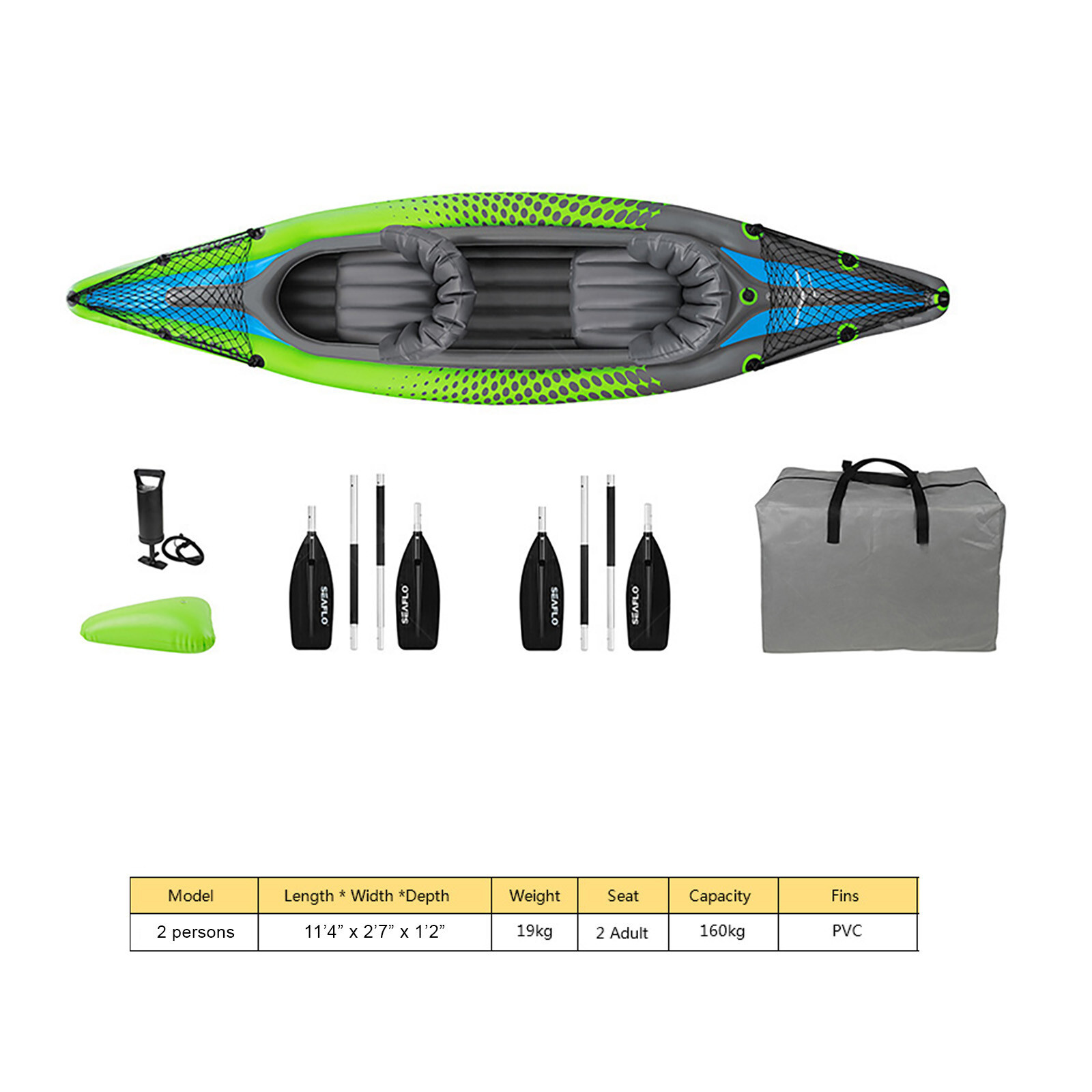 EliteShield 2 Person Tandem Inflatable Kayak Includes Aluminum Paddles, Air Pump