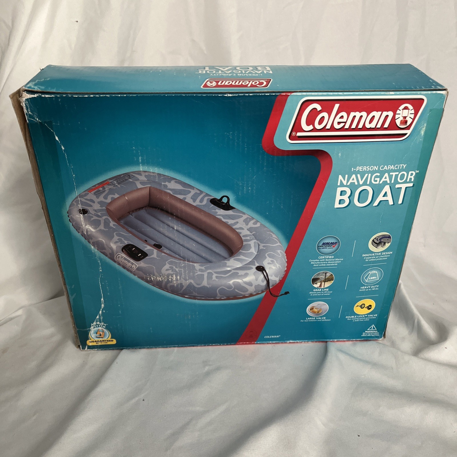 New Coleman Navigator Inflatable Boat Heavy Duty Priced Low bc Slight Damage Box