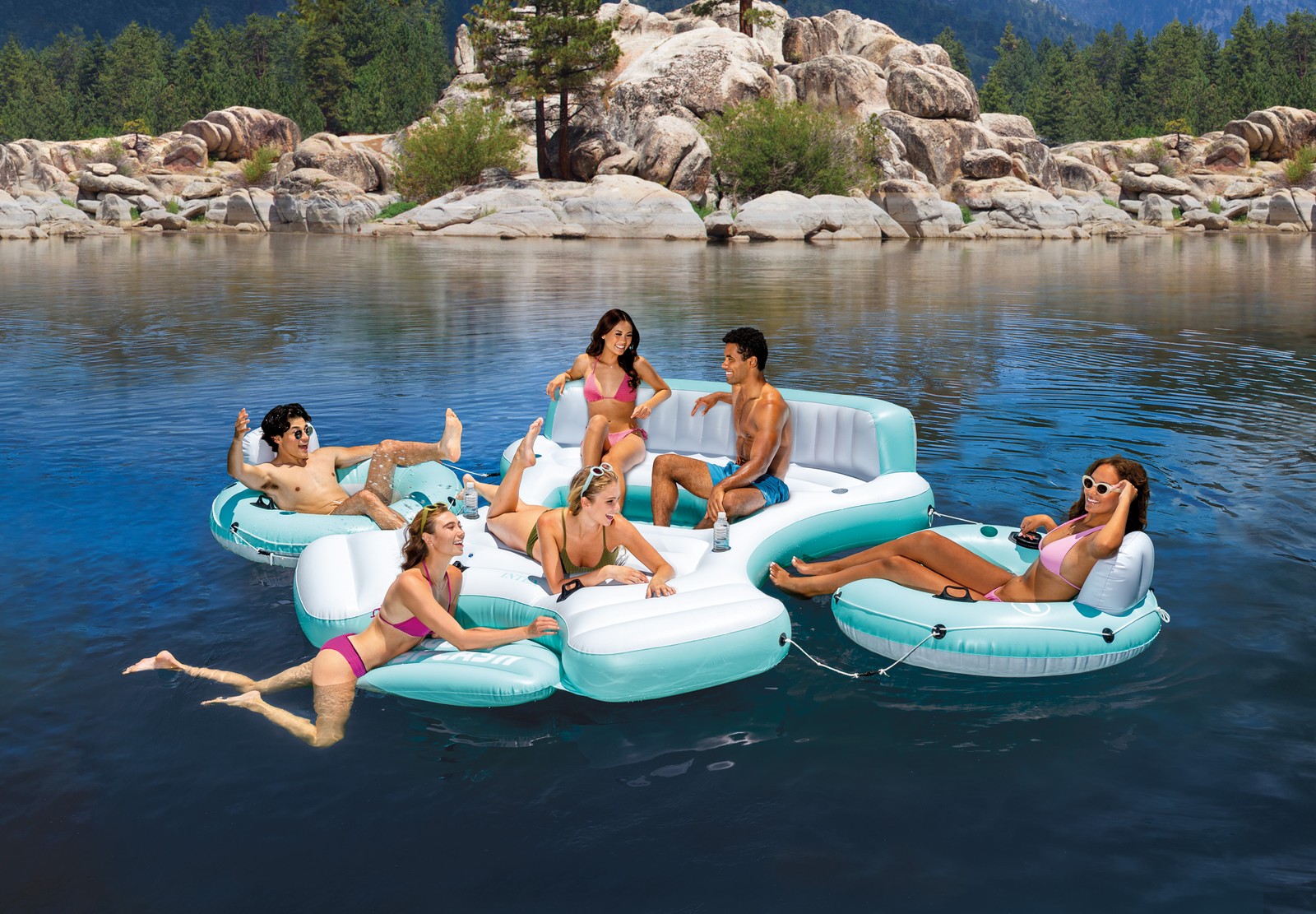 Intex 57274EP Laguna Splash Island Floating Water Raft with 2 Detachable Lounges