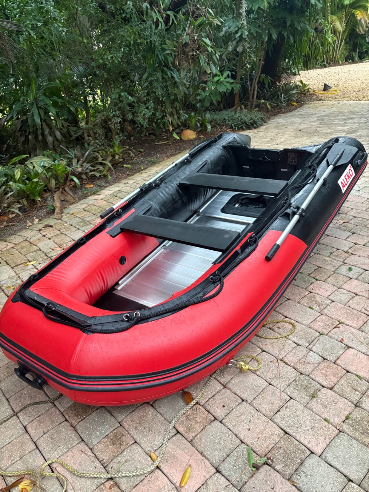 ALEKO Inflatable Boat with Aluminum Floor 125” ft Red and Black