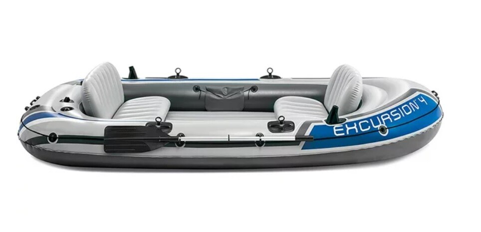 Intex Excursion 4 Inflatable Rafting Fishing 4 Person Boat Set – 68324EP