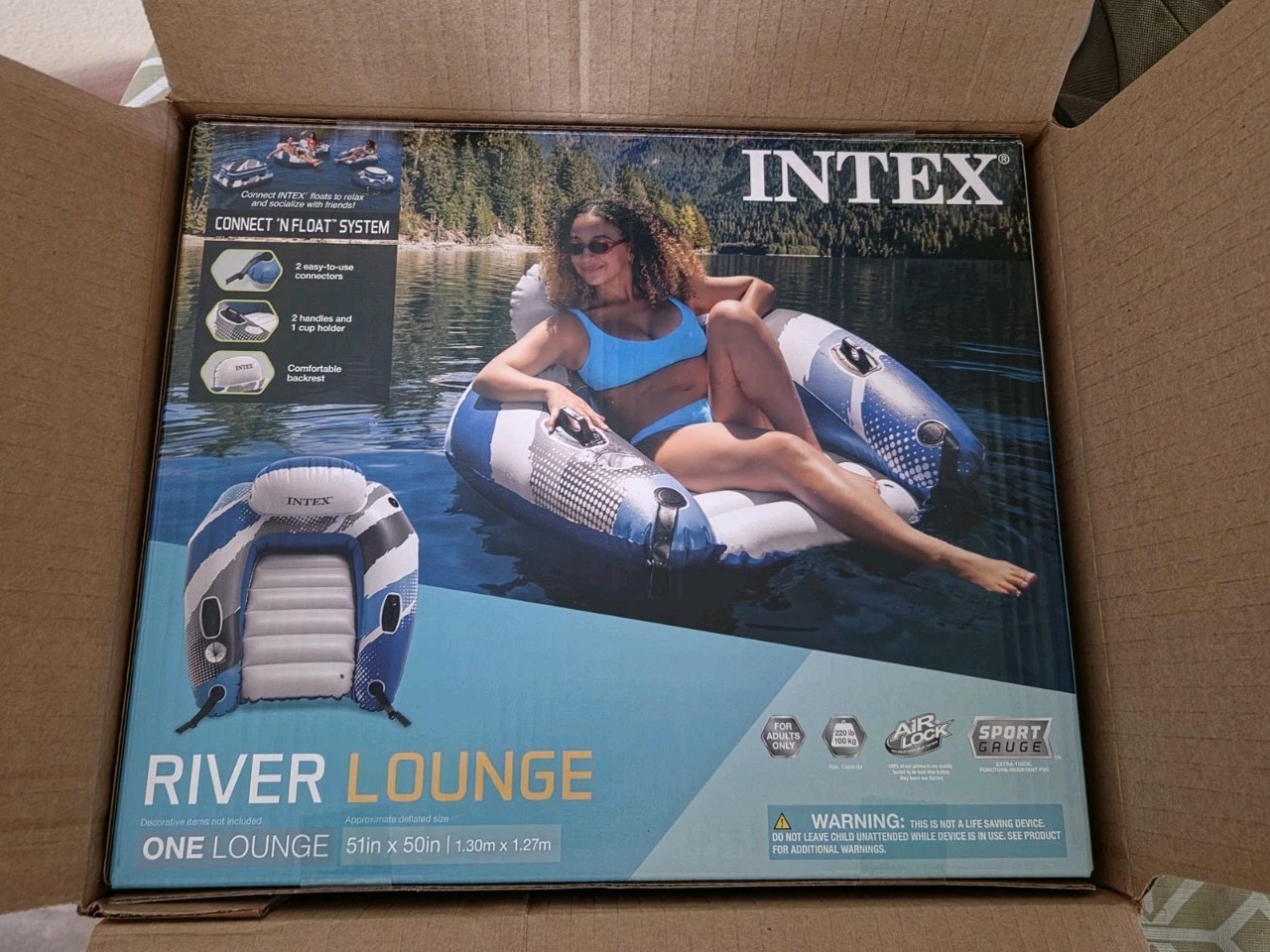 Intex River Run Lounge – Inflatable Floating Water Seat with Quick Connects 23ht