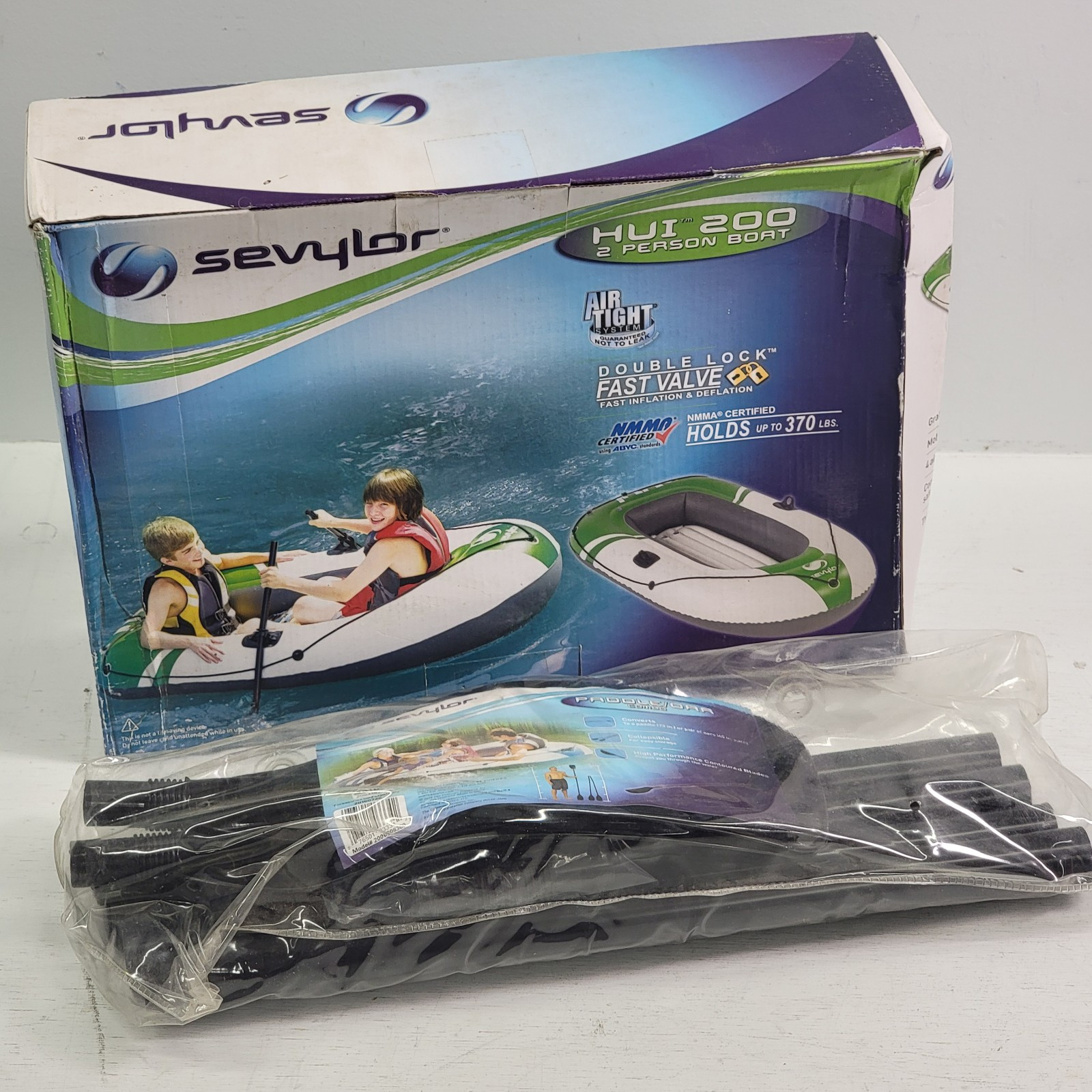 HUI 200 Sevylor 2 Person 6ft Inflatable Raft Boat Holds Up to 370lbs W/ Paddles