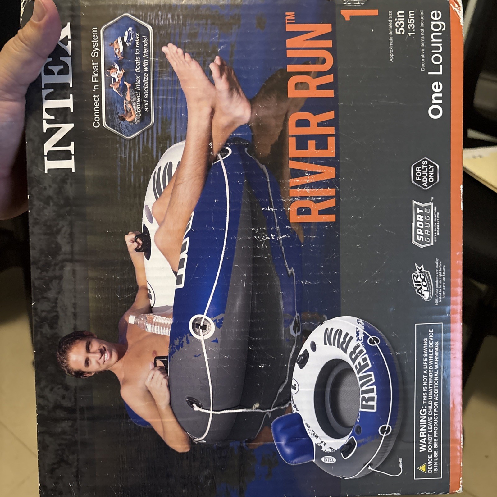 Intex River Run I Sport Lounge 53 inch Inflatable Water Float Blue/White – New