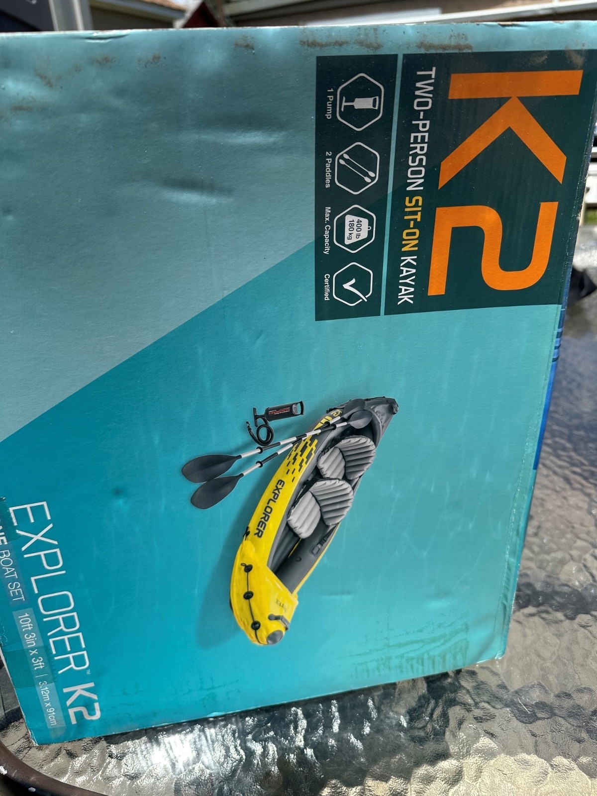 Intex Explorer K2 Yellow 2 Person Inflatable Kayak with Aluminum Oars & Air Pump