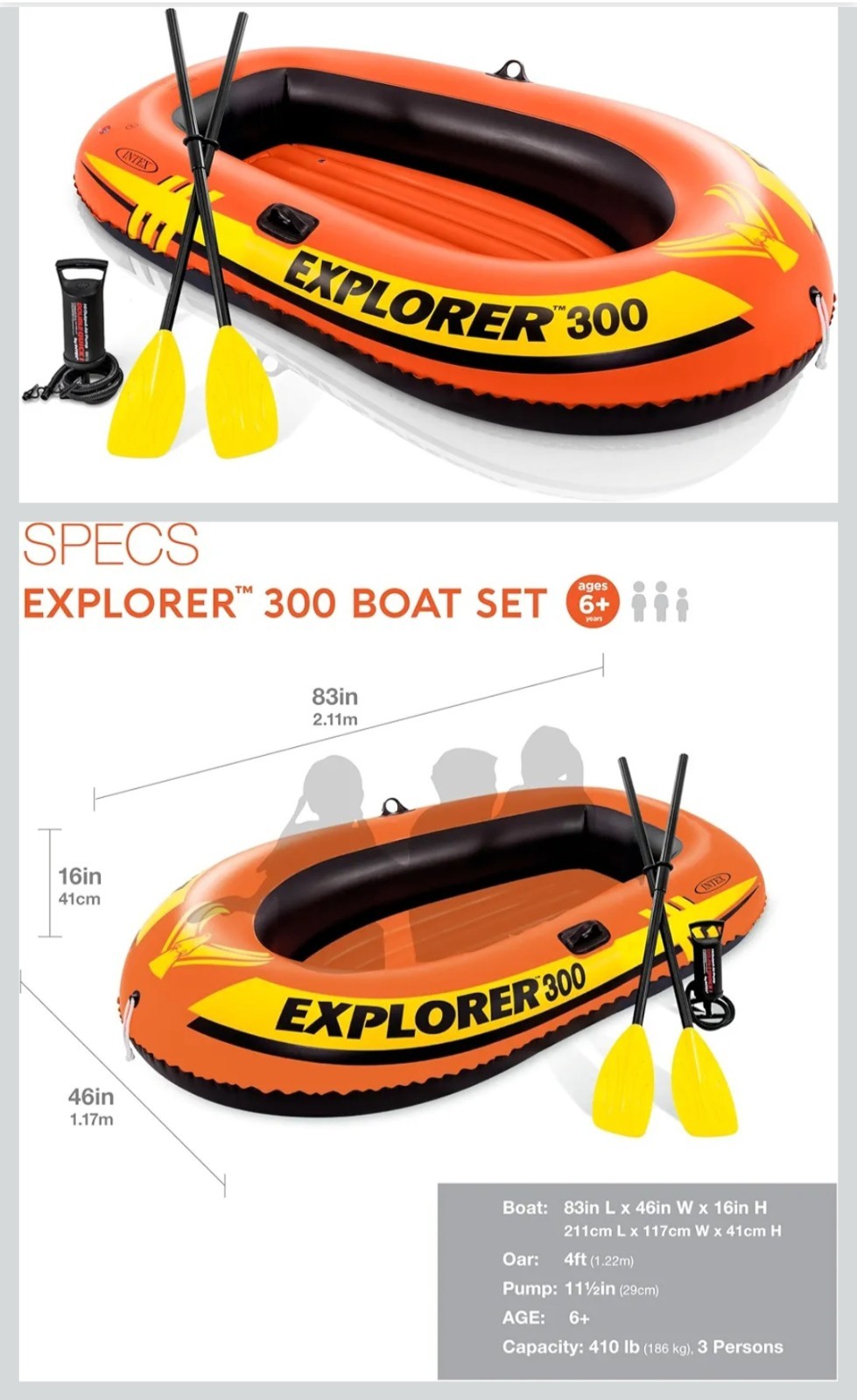 Intex 58332EP Explorer 300 Compact Inflatable Three Person Raft Boat
