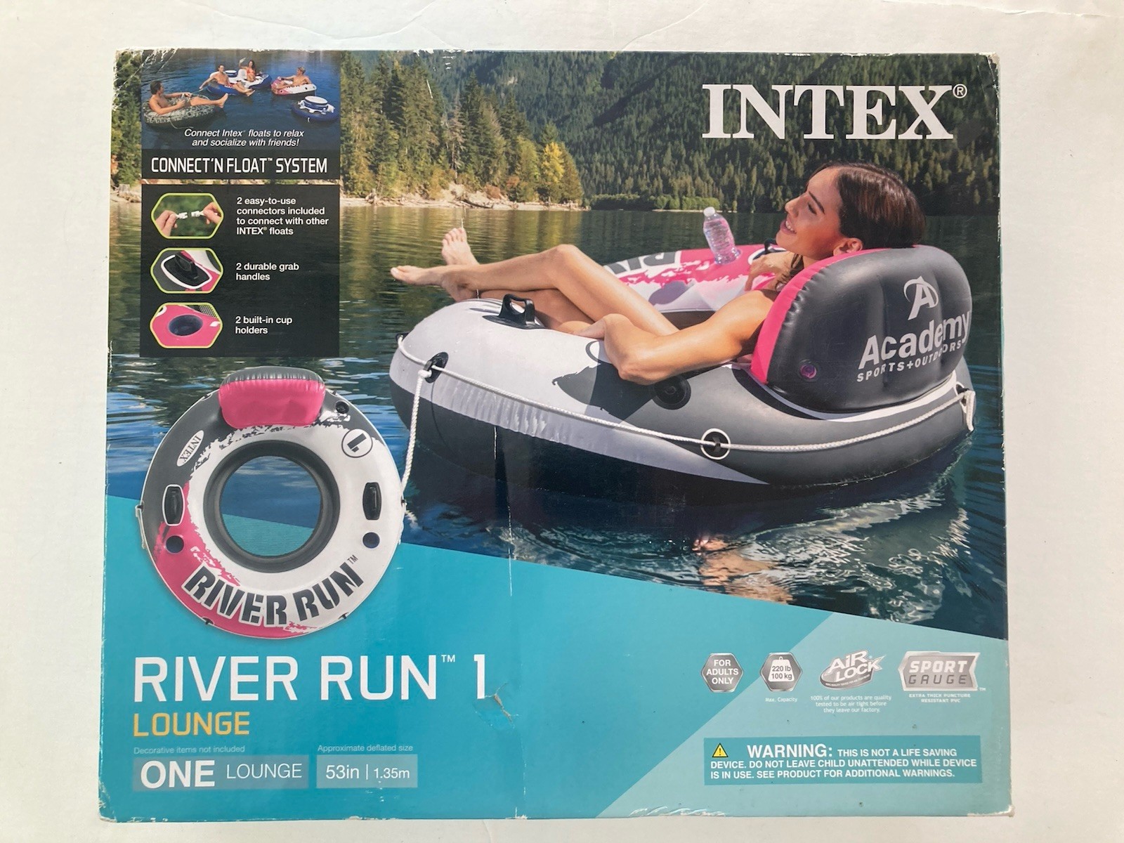Intex River Run I Lounge 53 inch Inflatable Water Float with Handles – Pink