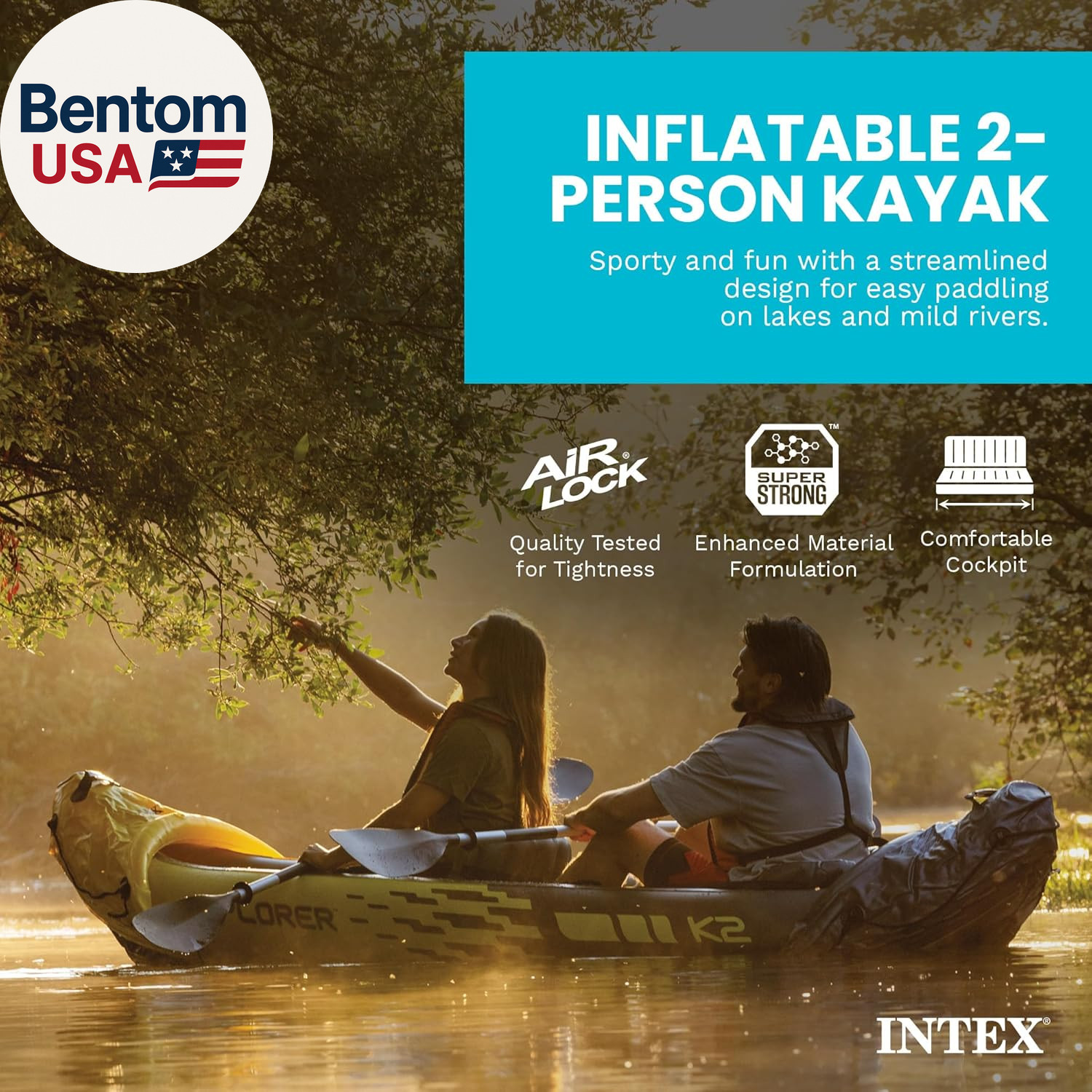 68307EP Explorer K2 Inflatable Kayak Set: Includes Deluxe 86In Aluminum Oars and