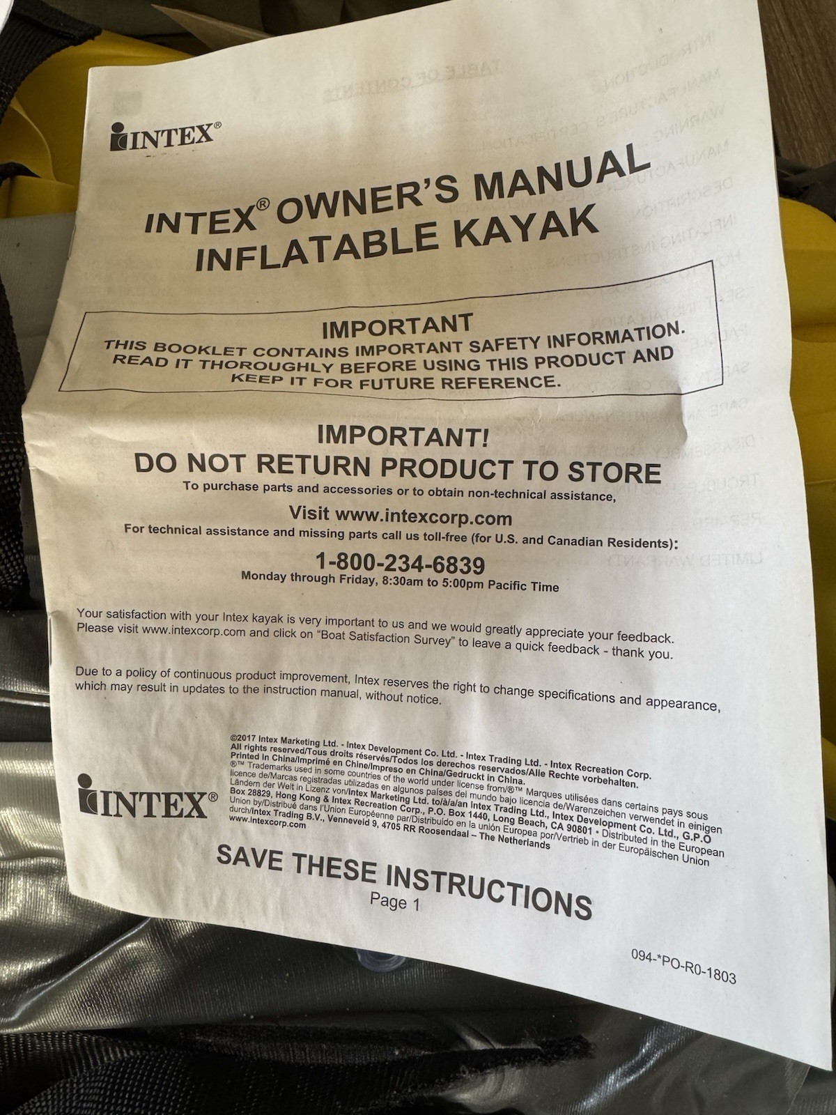 Intex Explorer K2 Inflatable Kayak – 2 Person (used)A1 Condition