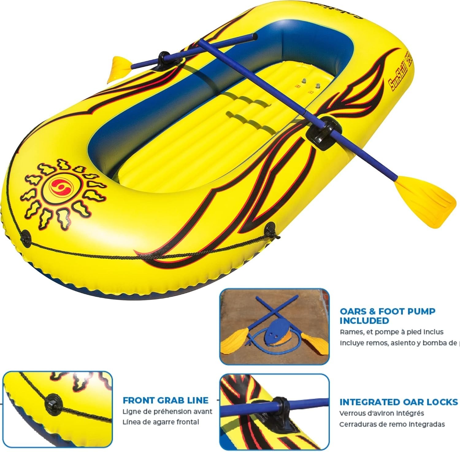 Durable Inflatable Boat for 2 Adults Kids Heavy Duty PVC Construction Yellow