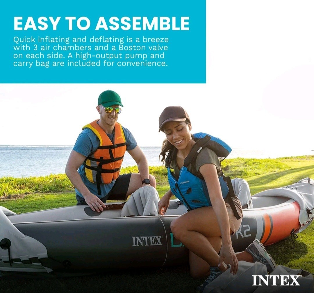 NEW in BOX Intex Dakota K2 2 Person Vinyl Inflatable Kayak with Oars, Pump, Bag