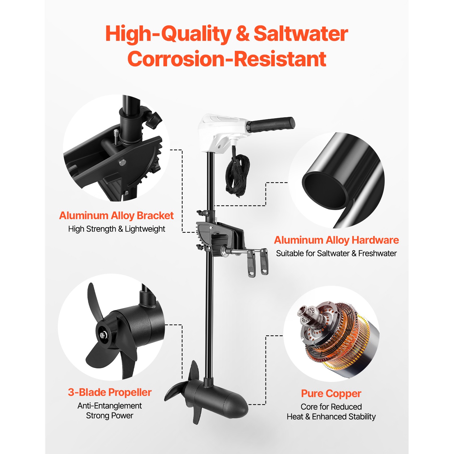 Uimoso 55lb 12V Thrust Electric Trolling Motor Saltwater Trolling Boat Engine