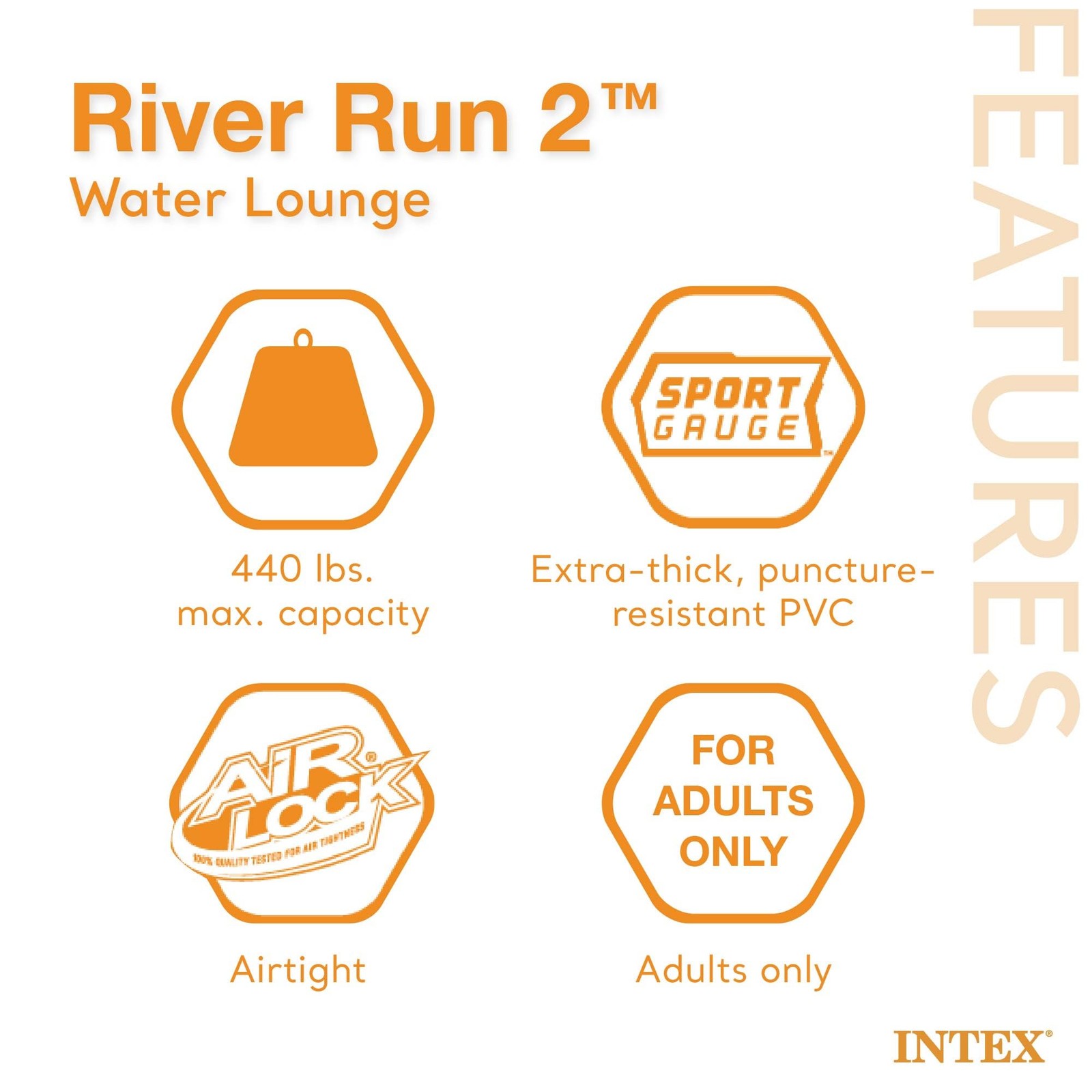 Intex River Run 2 Person Blue Water Float Tube With Cup Holders And Backrests