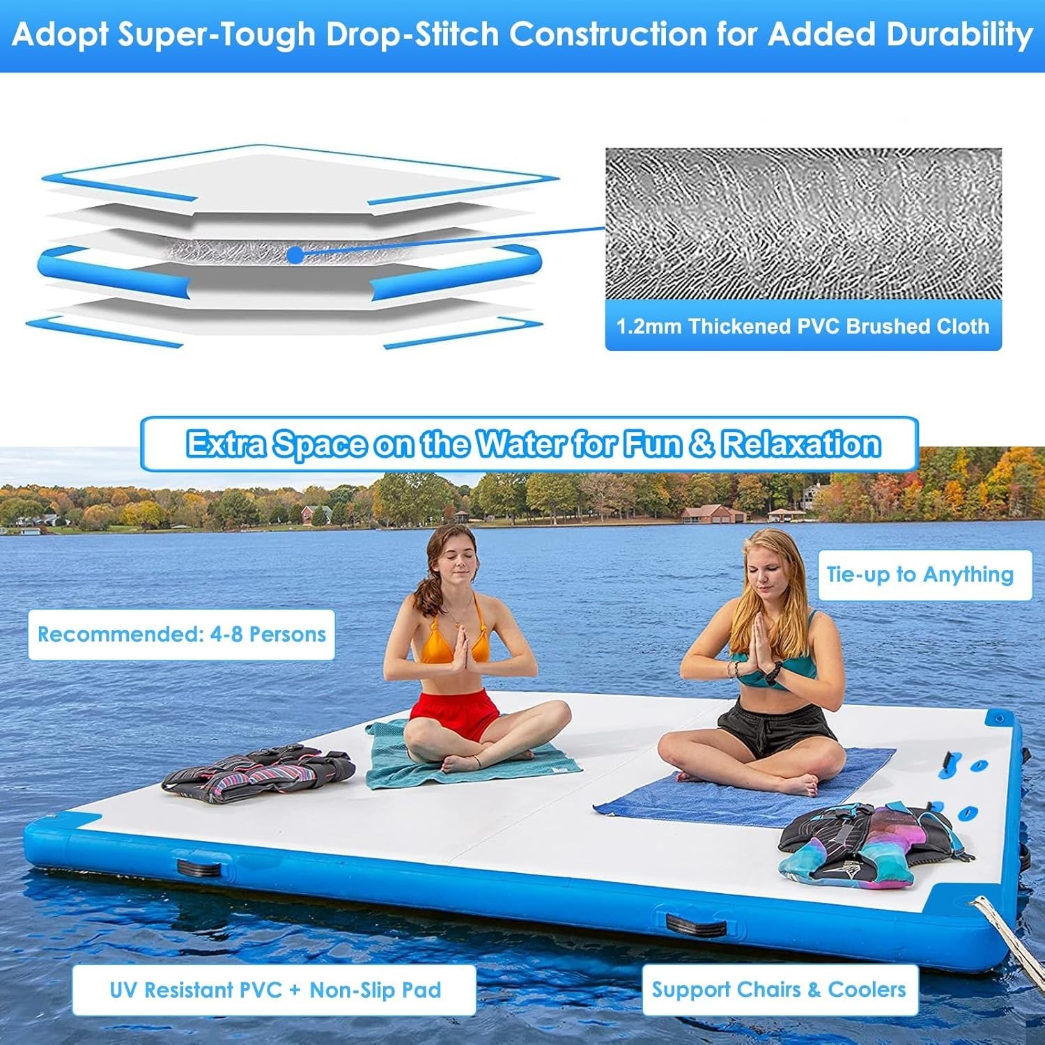 6’x10′ Inflatable Lake Deck,None-Slip Surface Swim Deck,Float Dock w/ Air Pump