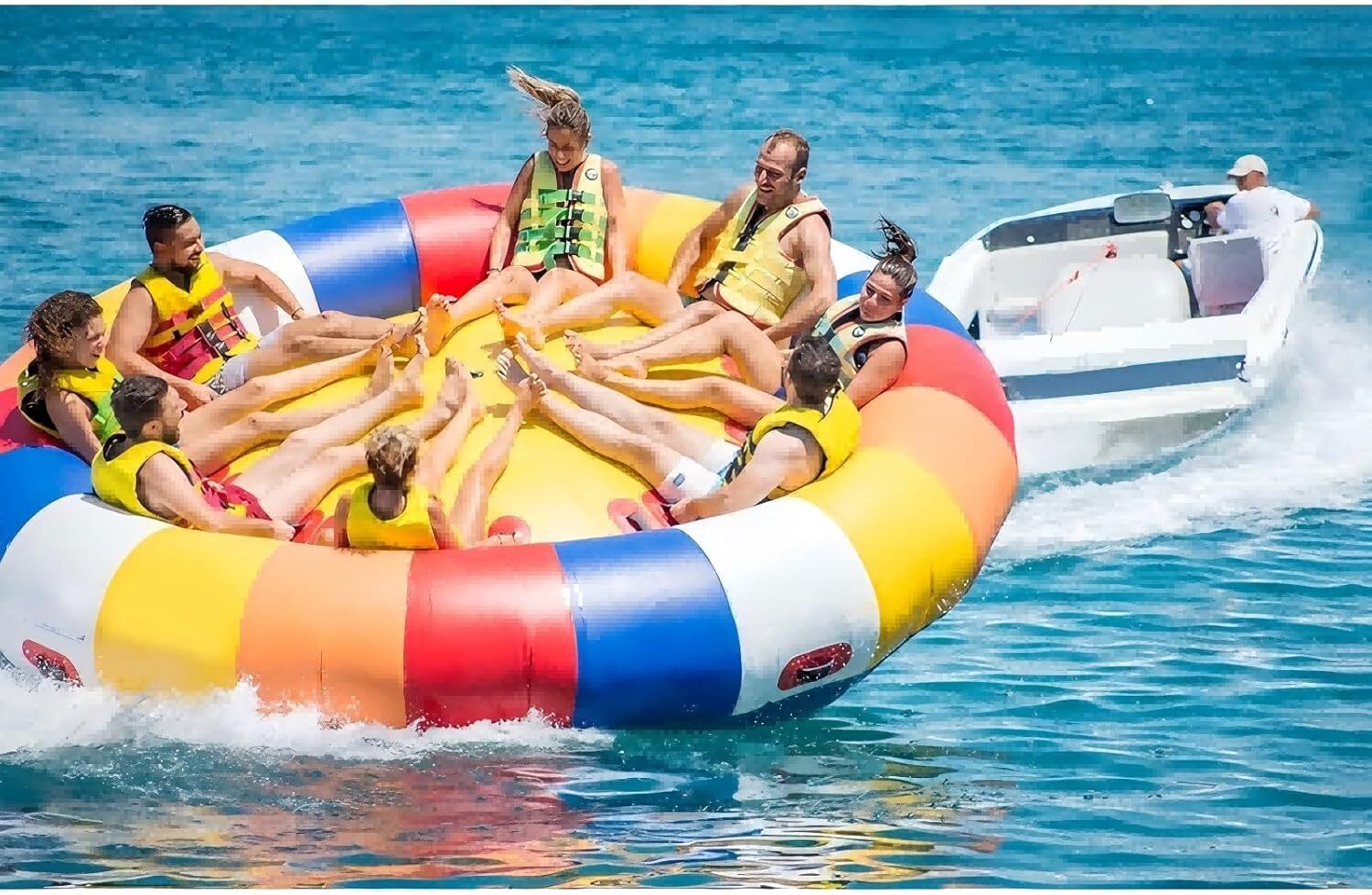 10FT Inflatable Rotating Water Disco Boat UFO Inflatable Floating Towable Boat