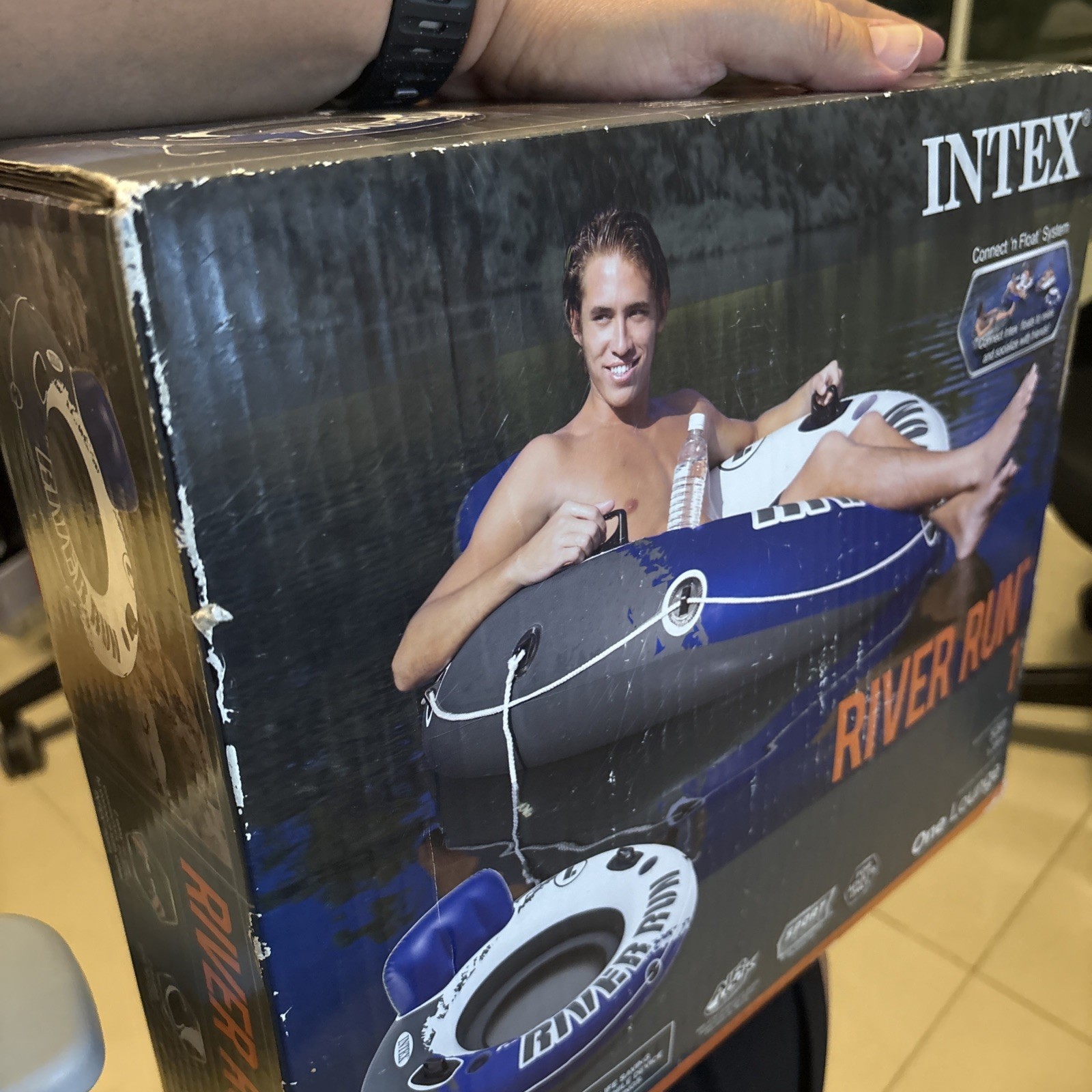 Intex River Run I Sport Lounge 53 inch Inflatable Water Float Blue/White – New