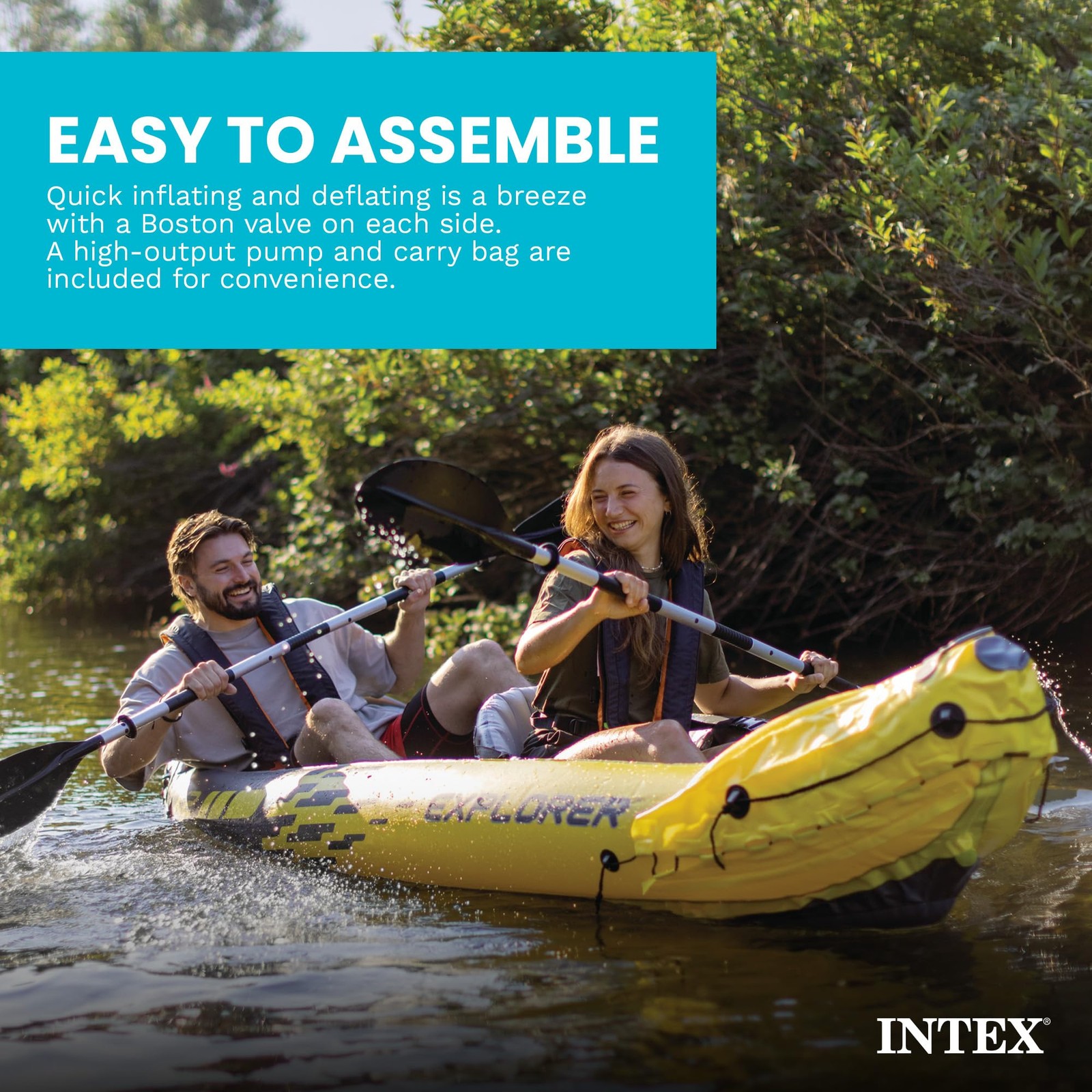 Intex 2-Person Inflatable Kayak Set w/ Pump, Aluminum Oars, Adjustable Seats