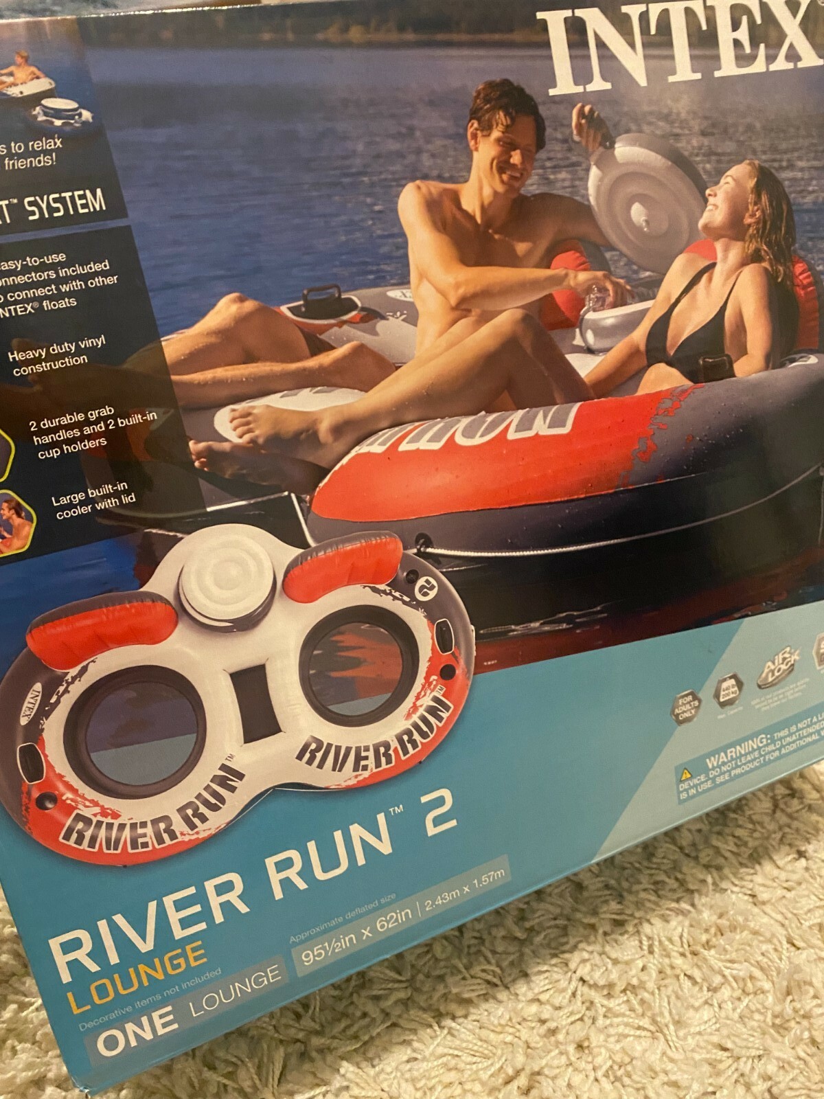 Intex River Run II Sport Lounge, Inflatable Water Float,951/2″ x 62″ (white/red)