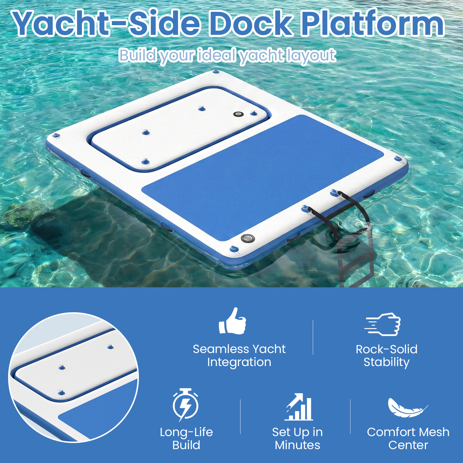 10’x8′ Inflatable Floating Dock, Anti-Slip EVA Mat, Quick Inflate, Lake Ocean