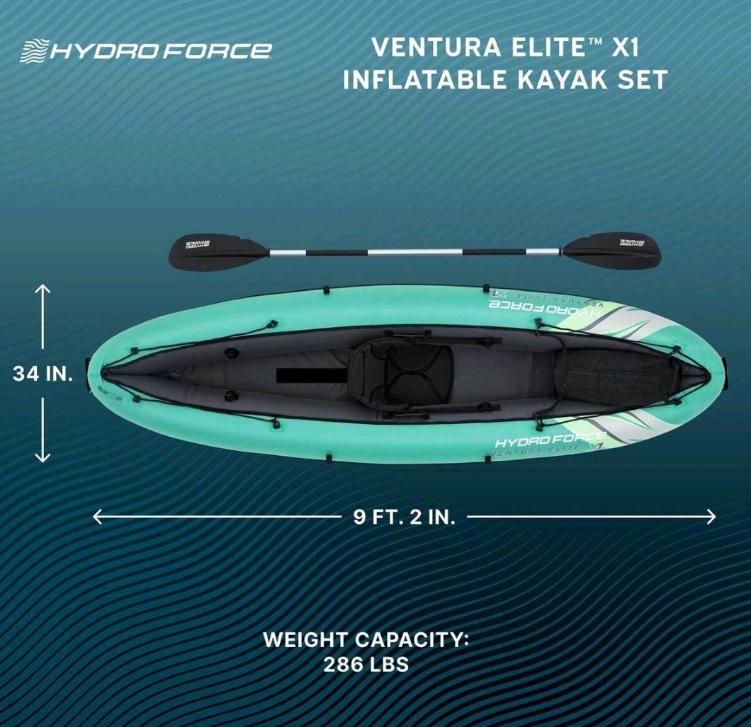 Bestway Hydro Force Ventura Elite X1 1-Person Inflatable Kayak Set 9ft 2in NEW