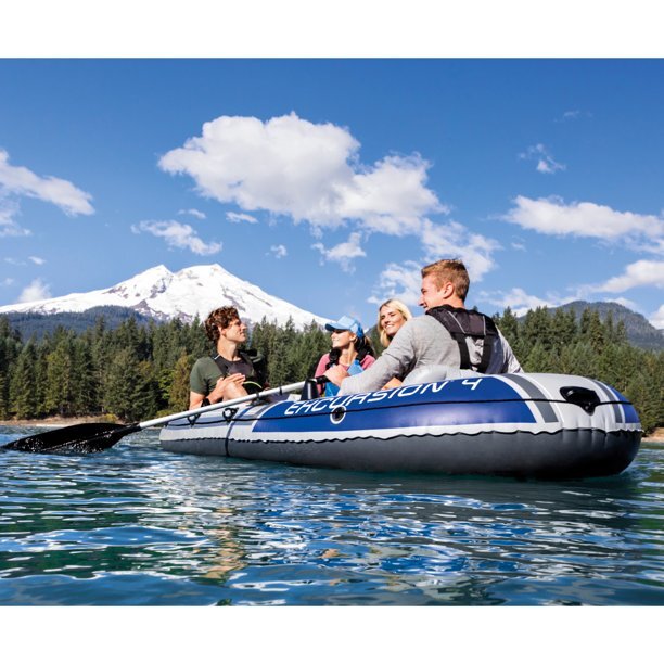 Intex Excursion 4 Inflatable Rafting Fishing 4 Person Boat Set – 68324EP