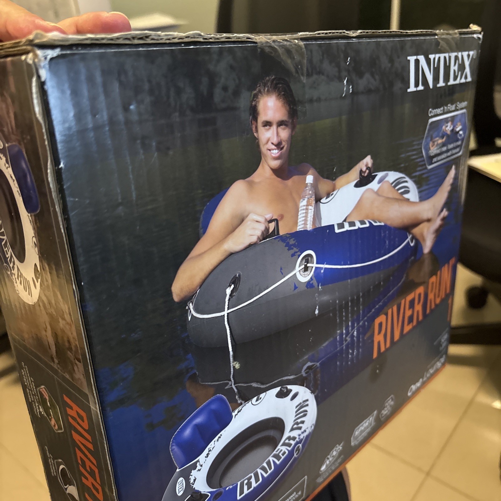 Intex River Run I Sport Lounge 53 inch Inflatable Water Float Blue/White – New