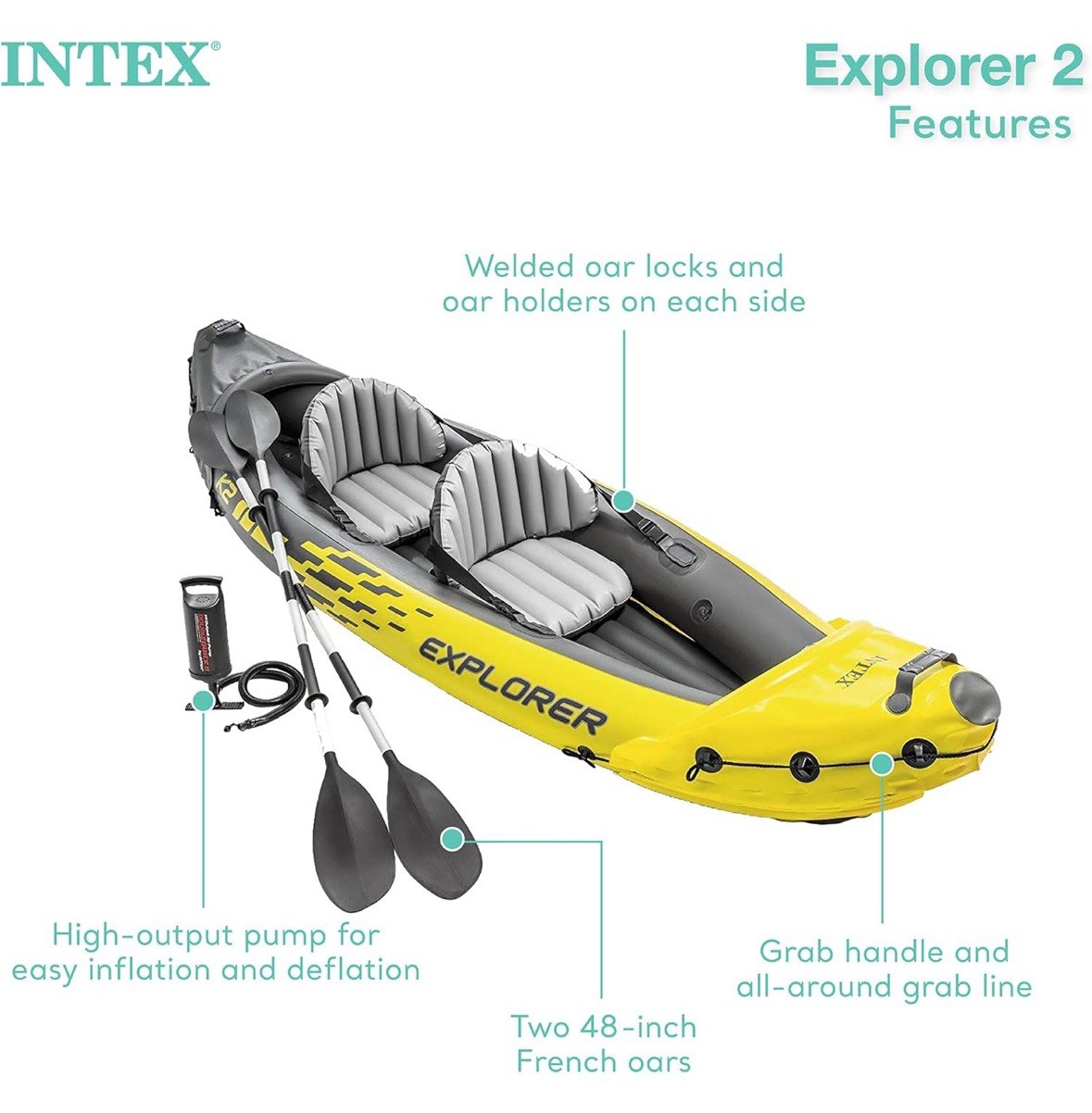 Intex Explorer K2 2-Person Inflatable Kayak with Aluminum Oars (68307EP)