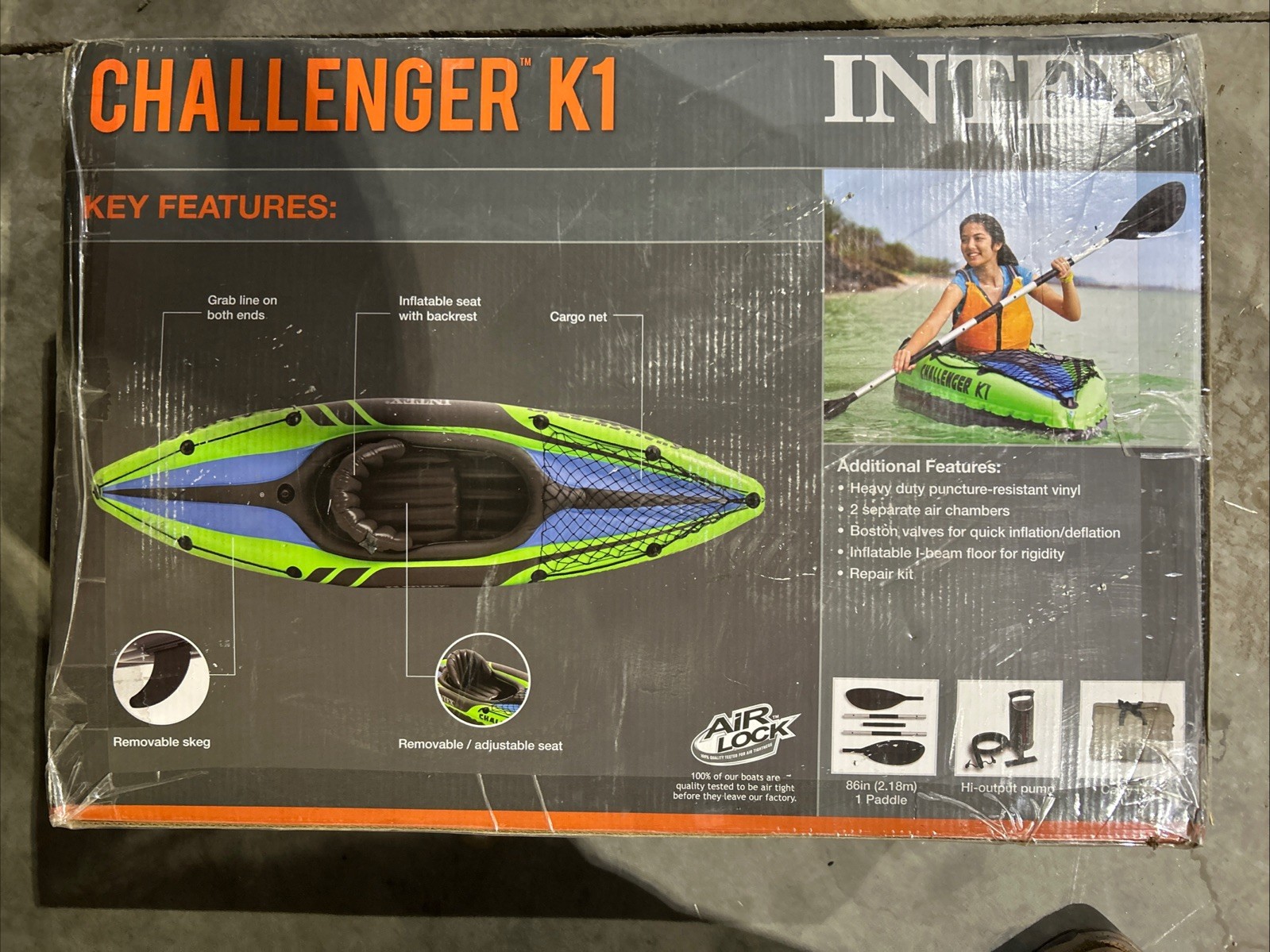 Intex Challenger K1 One Person Inflatable Kayak Kit with Carry Bag, Oar & Pump