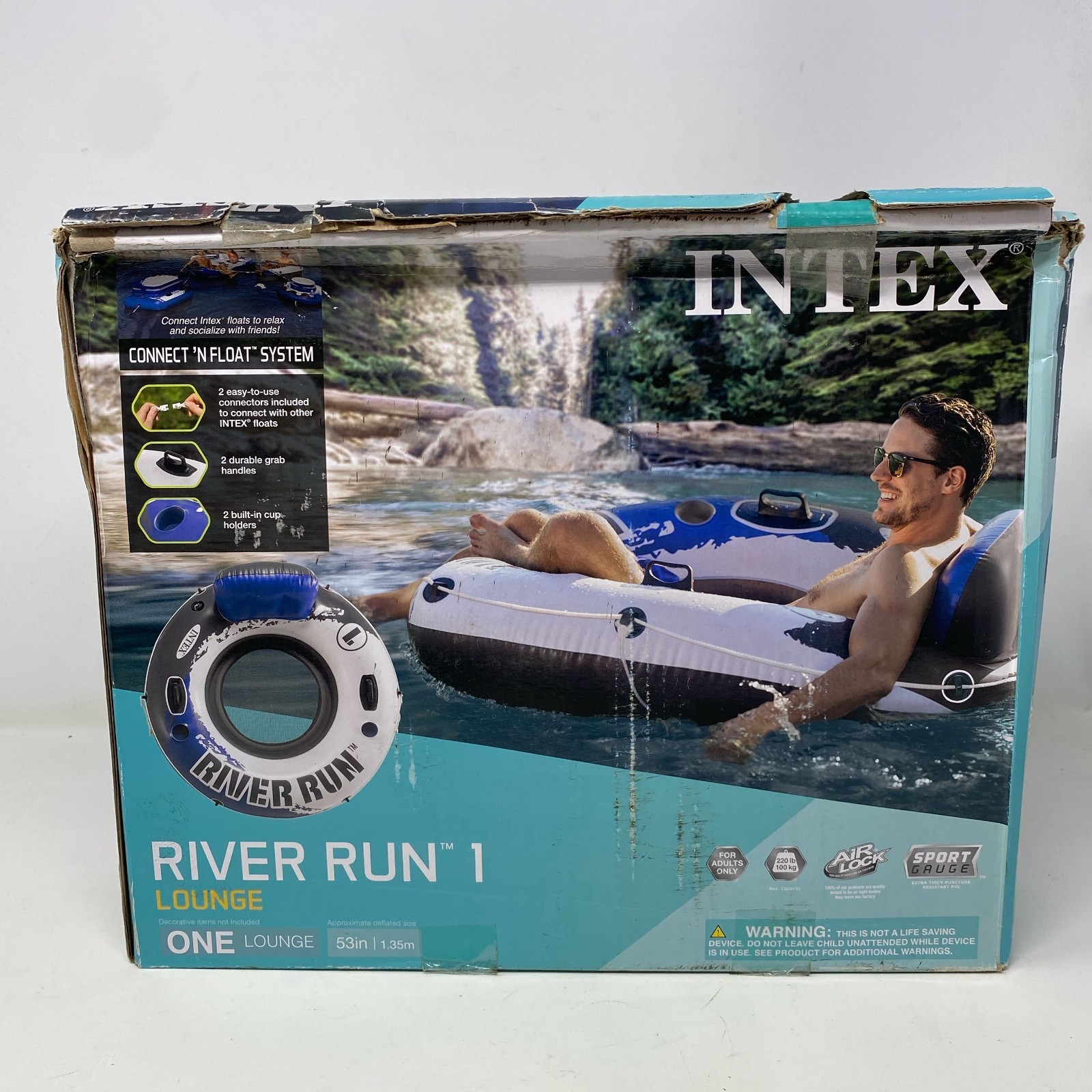 Intex River Run 1 Lounge Tube Blue 53in 1-Person w/Cup Holders