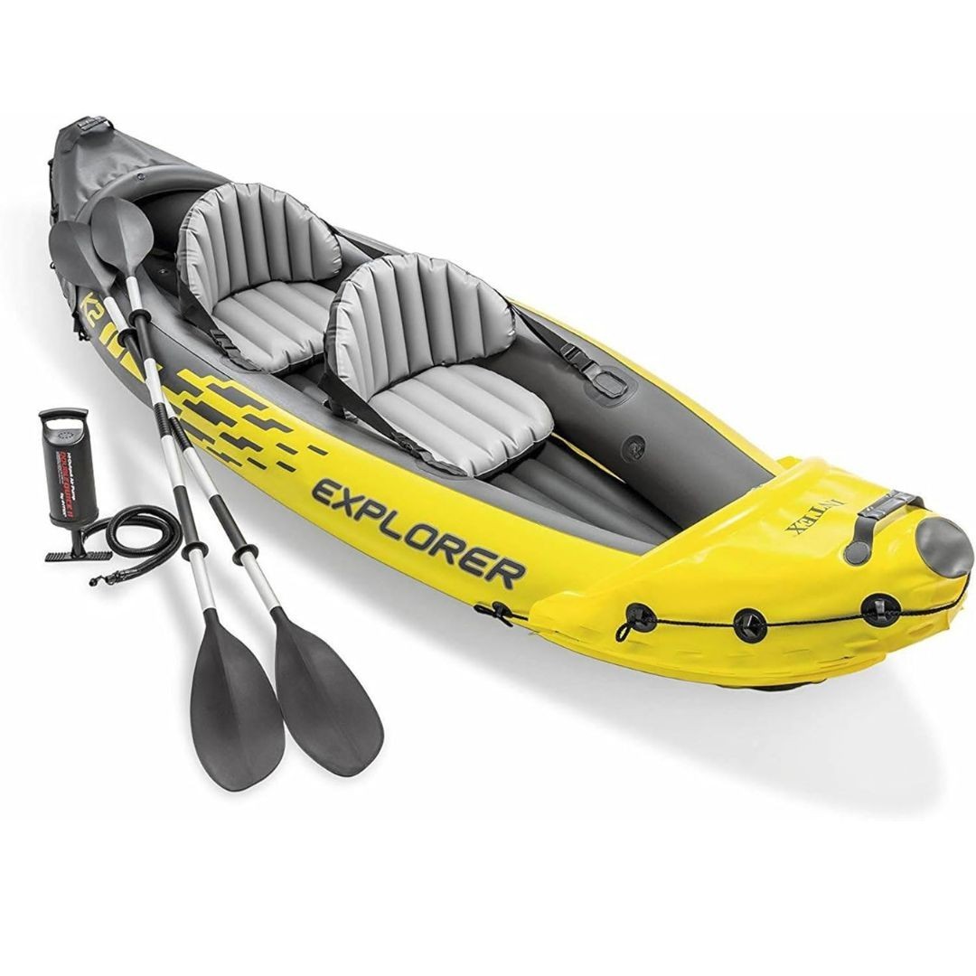 Intex Kayak Explorer 2-Person Inflatable K2 W/Aluminum Oars & Air Pump Kayak Set