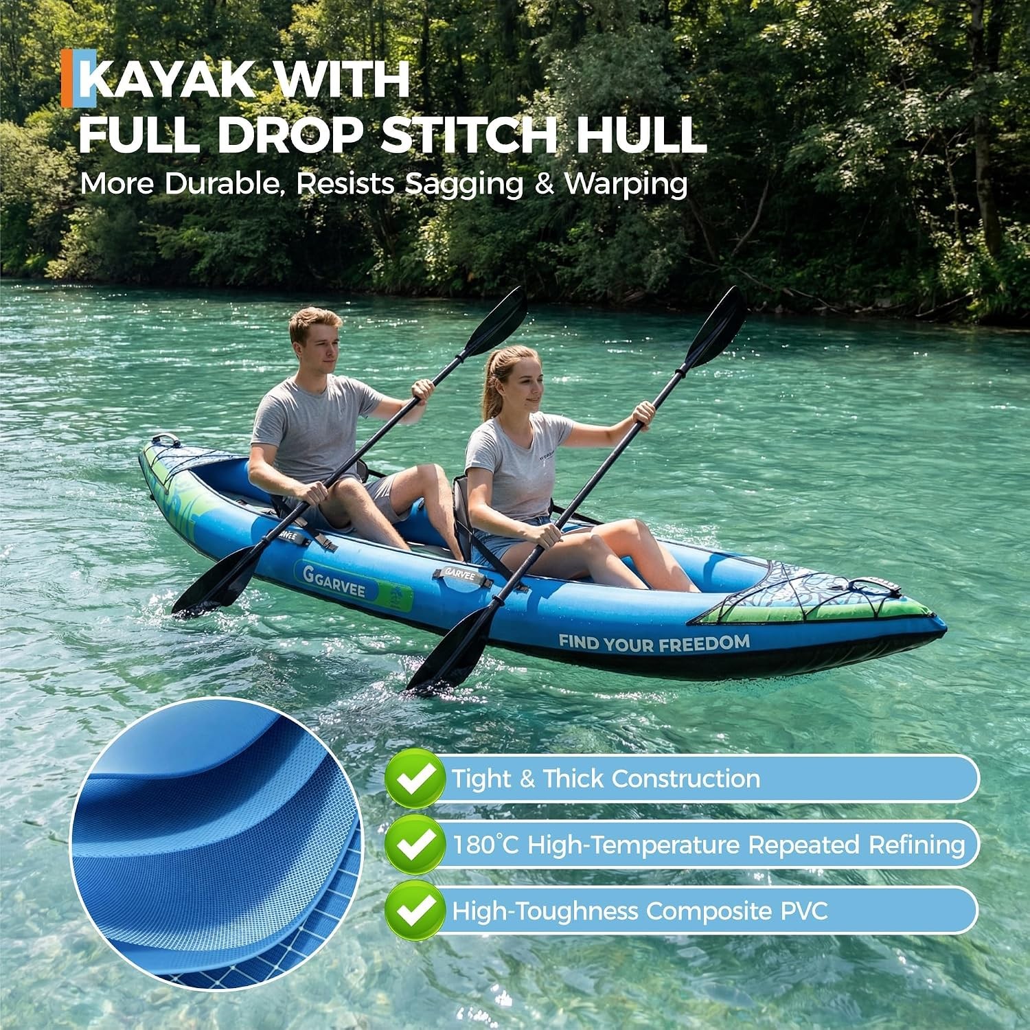 12ft Inflatable Kayak 2 Person Fishing Kayak Padded Seats 3 Fins Hand Pump