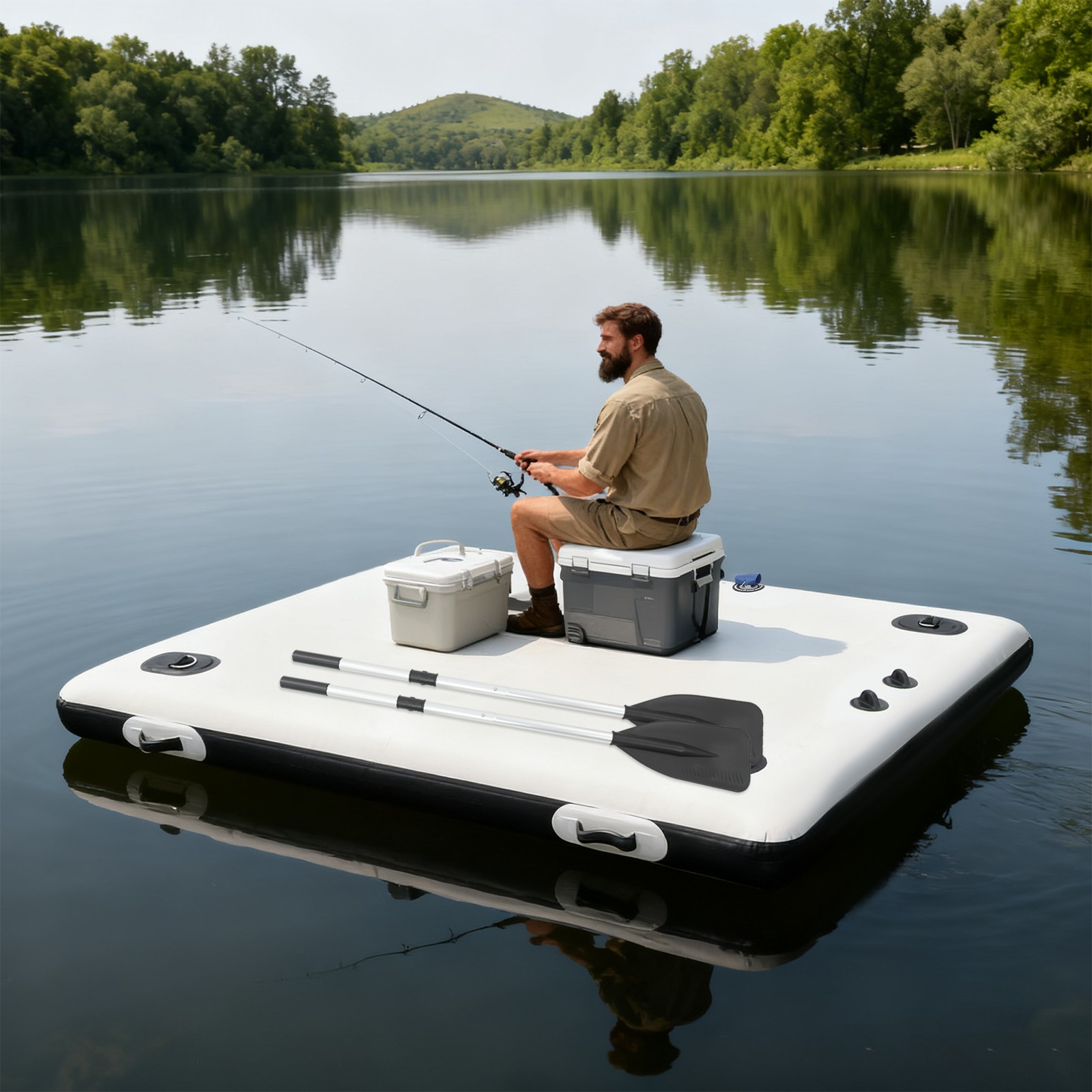 2*1.5m Inflatable Fishing Boat Portable Inflatable Floating Platform 880lbs Load