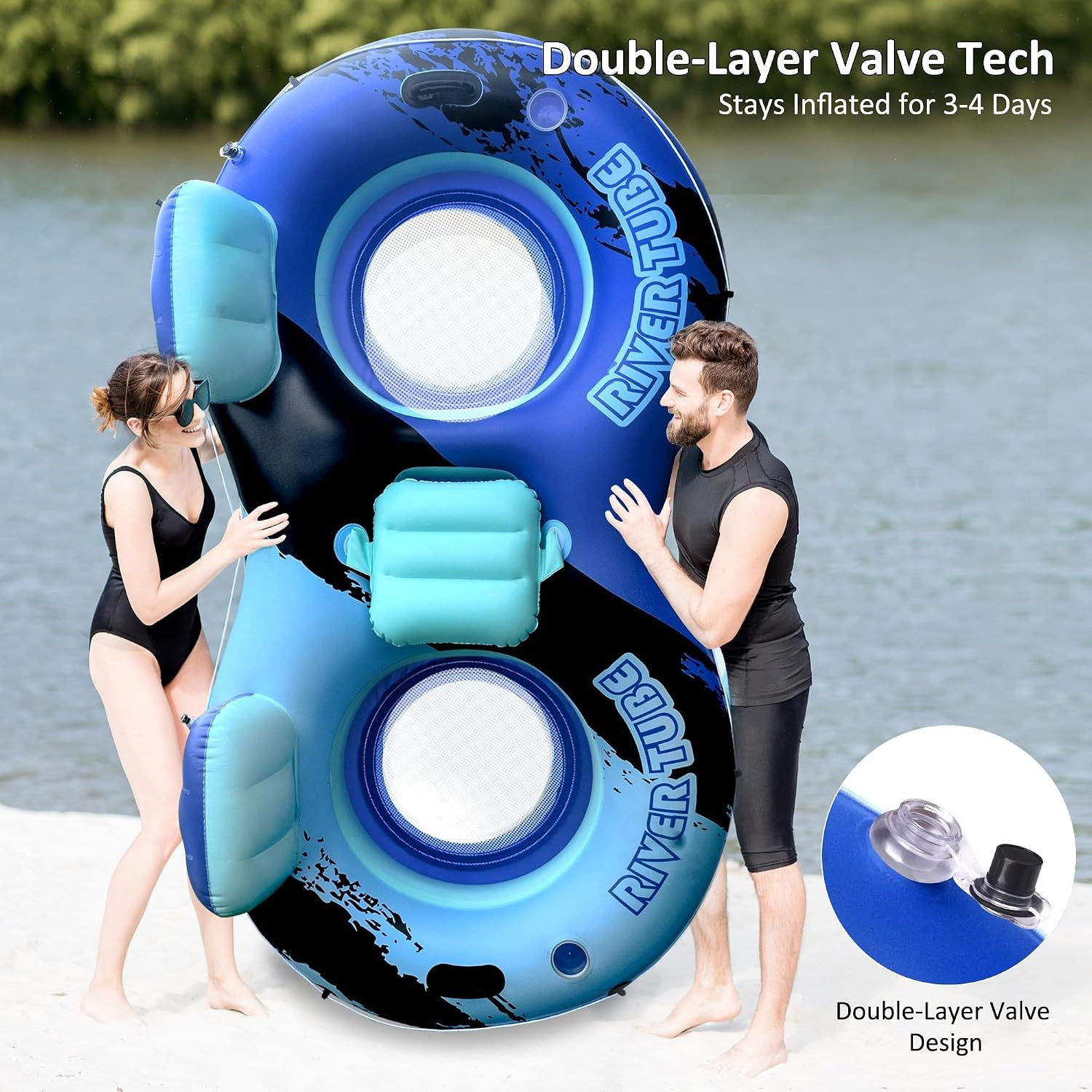 Heavy Duty 2 Person Floats for Adults, 91″ X 50″ Inflatable River Tube, Adult Fl