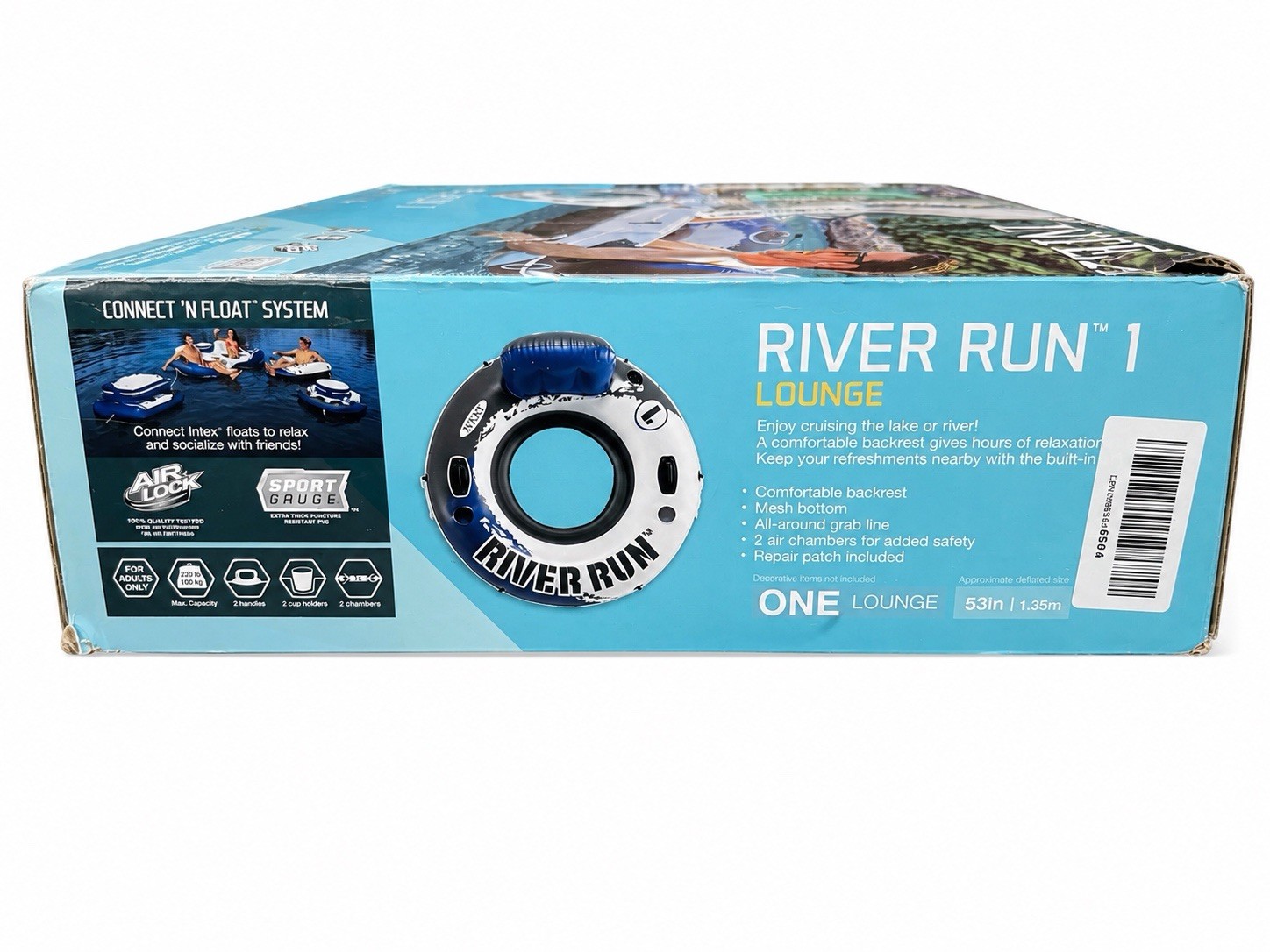 Intex River Run 1 Inflatable Tube Blue/White 53in w/Backrest & Cupholders